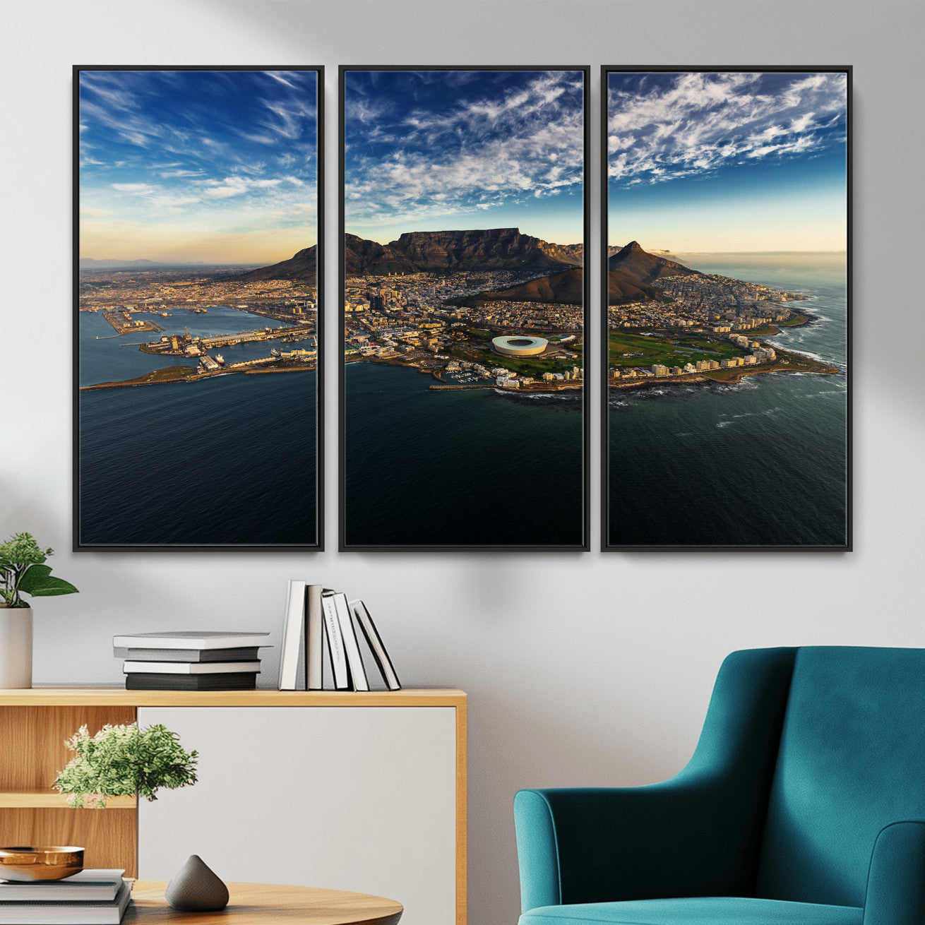 14654591-MGV-CV-36X24 - Cape Town Skyline Wall Art Canvas Print – Table Mountain Coastal Cityscape Artwork for Modern Office Decor