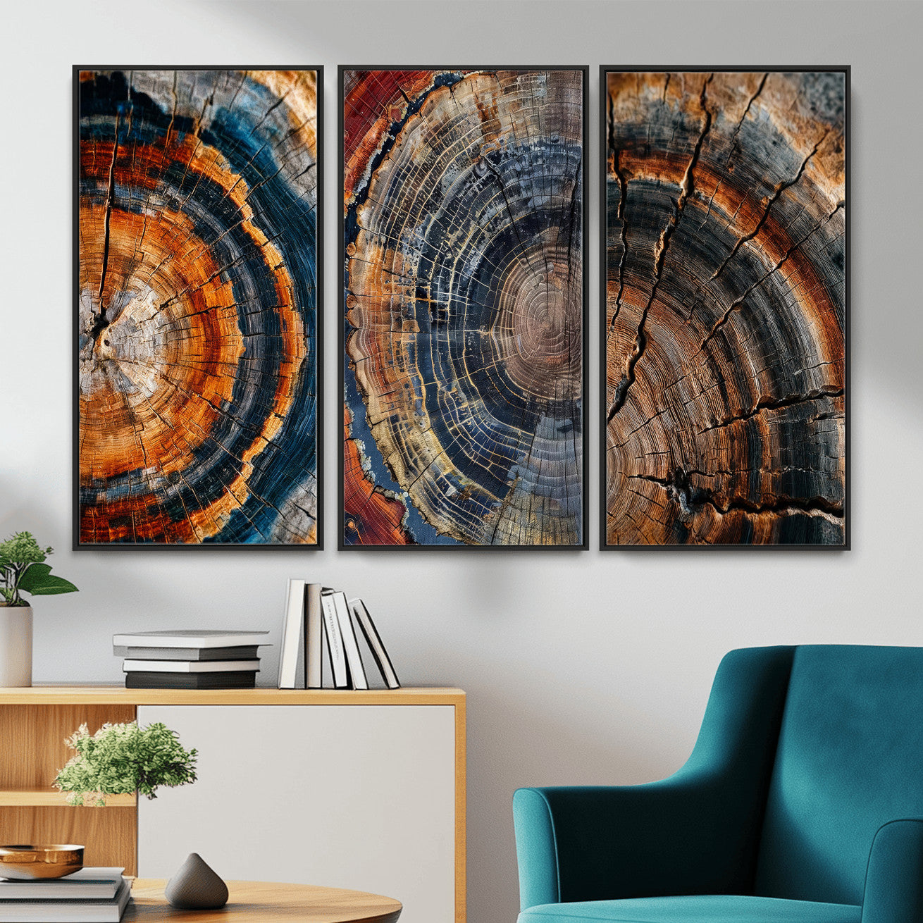 4712069W1-MGV-CV-48X32-3P - Tree Ring Triptych Canvas Wall Art — Set of 3 Wood Grain Print | Rustic Nature Decor | Earth Tone Wall Art | Unique Living Room Art Gift