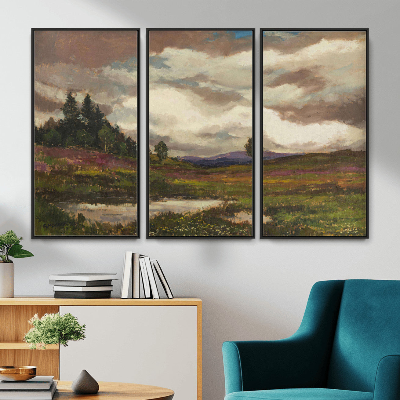 96795851-MGV-CV-36X24 - Gustav Macoun Heathland Canvas Print, Czech Landscape Oil Painting Reproduction, Purple Heather Moorland Art, Vintage European Nature Decor