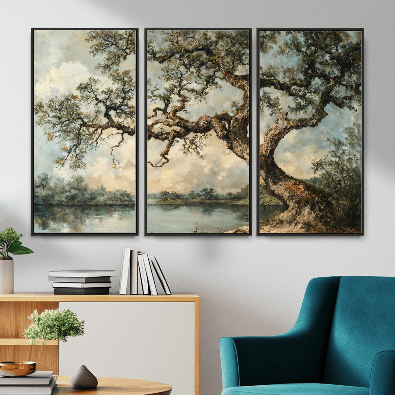 63857726-MGV-CV-36X24 - Old Oak Tree Canvas Wall Art, Turner Inspired Romantic Landscape Print, Vintage Nature Painting, Living Room Wall Decor, Antique Style Tree Art
