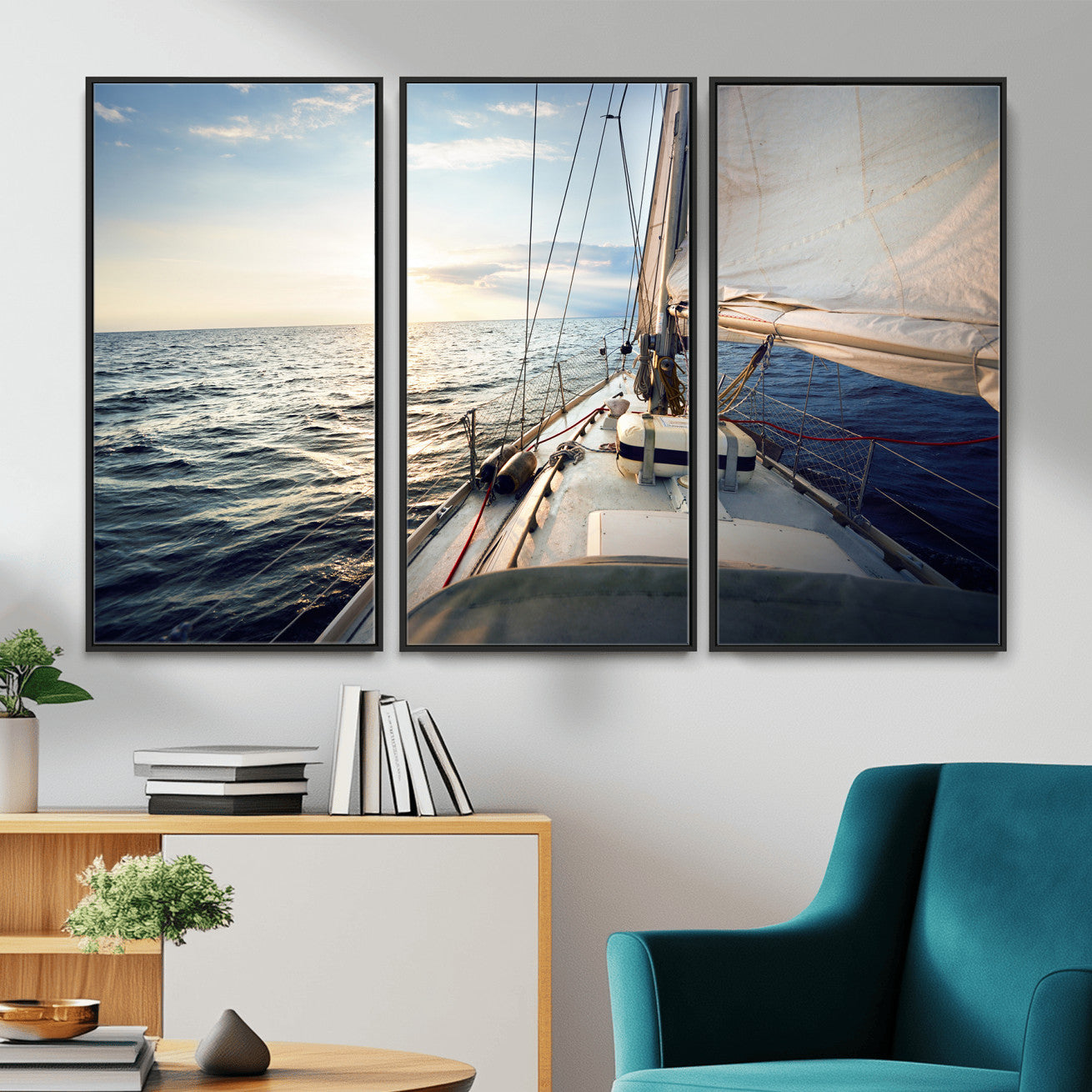 76381335-MGV-CV-36X24 - Sailboat Wall Art Canvas Print, Ocean Sunset Sailing Framed Artwork, Coastal Nautical Seascape Decor for Living Room Office Beach House