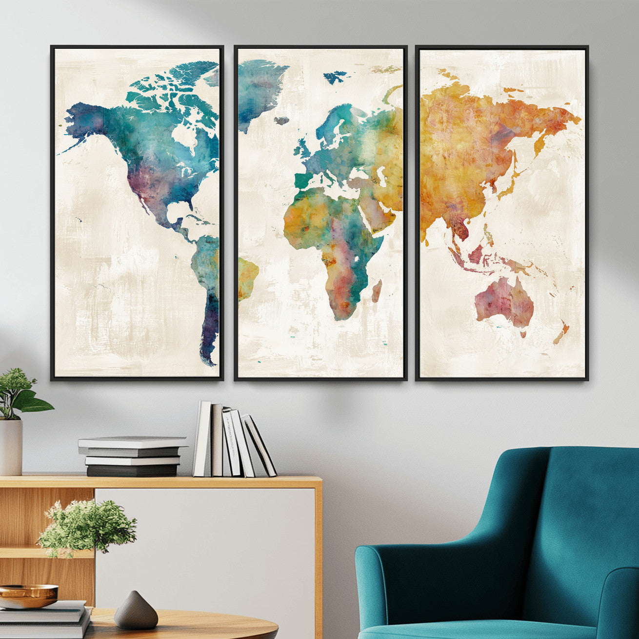 56556018-MGV-CV-36X24 - Watercolor World Map Canvas Wall Art Print – Abstract Colorful Travel Wall Decor