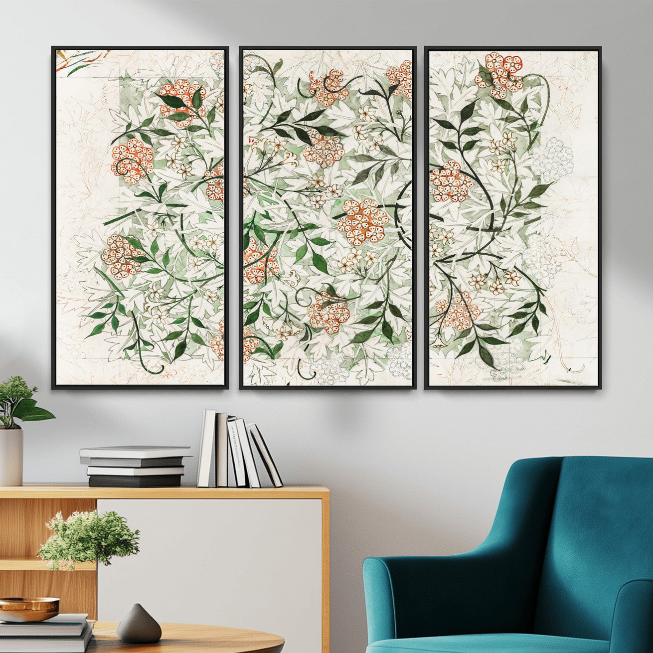 17622011W-MGV-CV-36X24 - William Morris Jasmine Flower Wall Art Canvas Print, Botanical Floral Canvas Print, Vintage Cottagecore Wall Decor, Framed Nature Artwork Ready to Hang