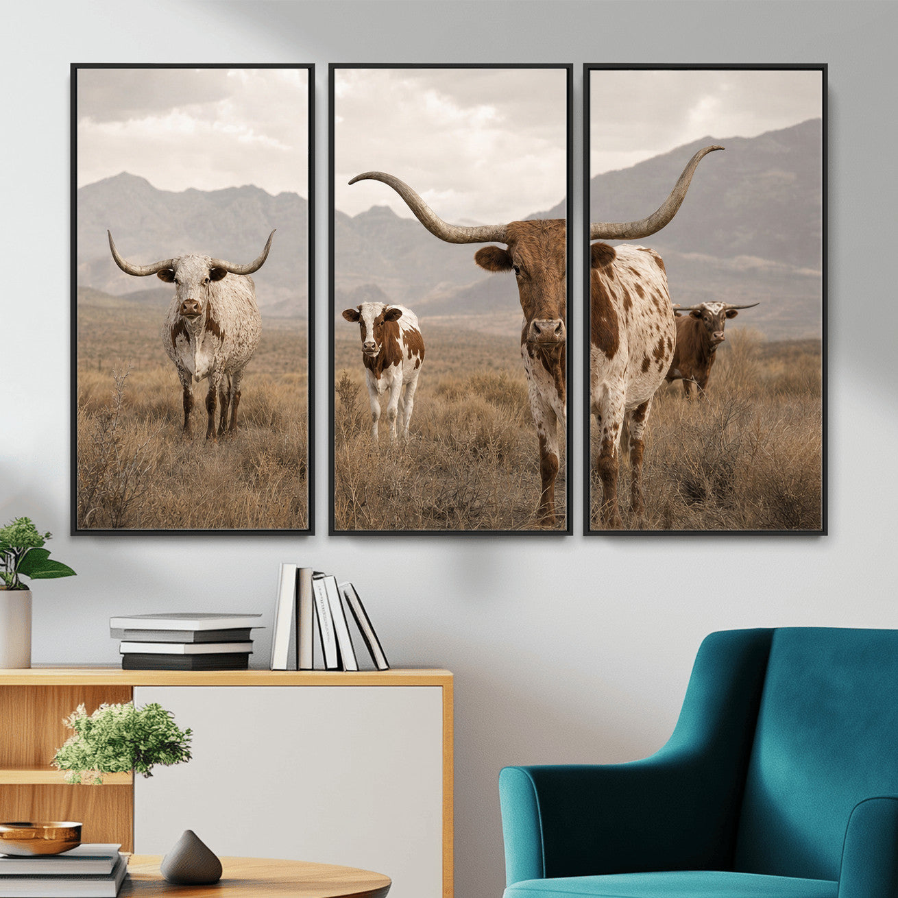 62336425AD-MGV-CV-36X24 - Rustic Texas Longhorn Cow Canvas Wall Art Print, Rustic Farm Animal Photography Print, Farmhouse Country Decor, Western Ranch Art