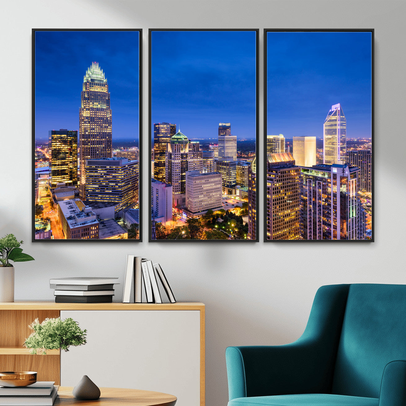 74382190-MGV-CV-36X24 - Charlotte Skyline Canvas Wall Art Print – North Carolina Cityscape Photography Print