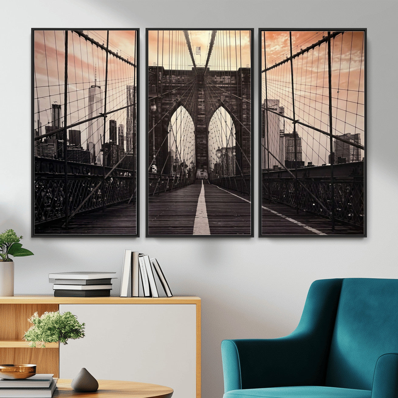 93226664-MGV-CV-36X24 - Brooklyn Bridge Canvas Wall Art, New York City Skyline Photography Print, NYC Landmark Urban Decor Artwork