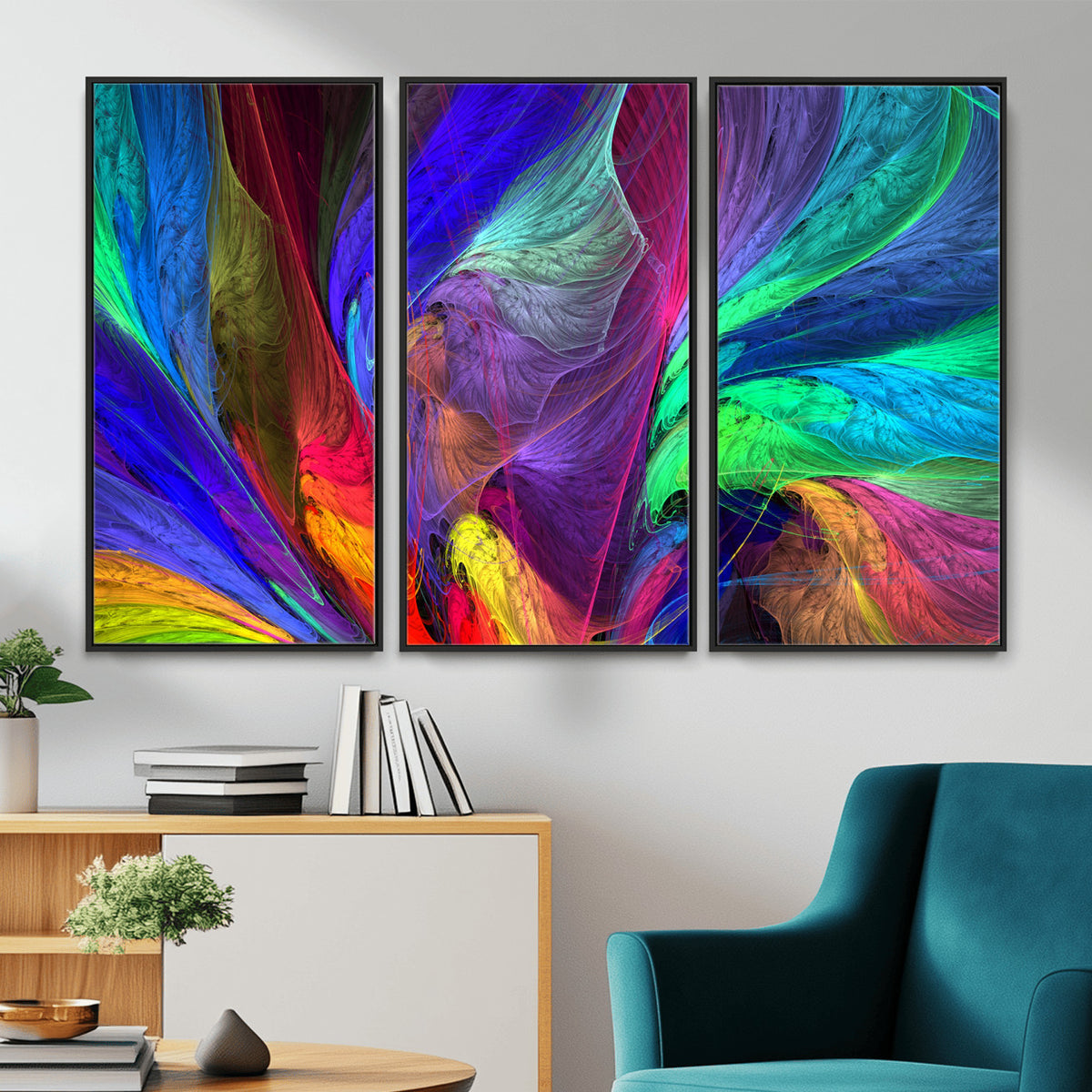 376925791-MGV-CV-36X24 - Colorful Abstract Canvas Wall Art, Rainbow Swirl Fractal Print, Bold Multicolor Living Room Decor, Vibrant Energy Art, Large Abstract Wall Art