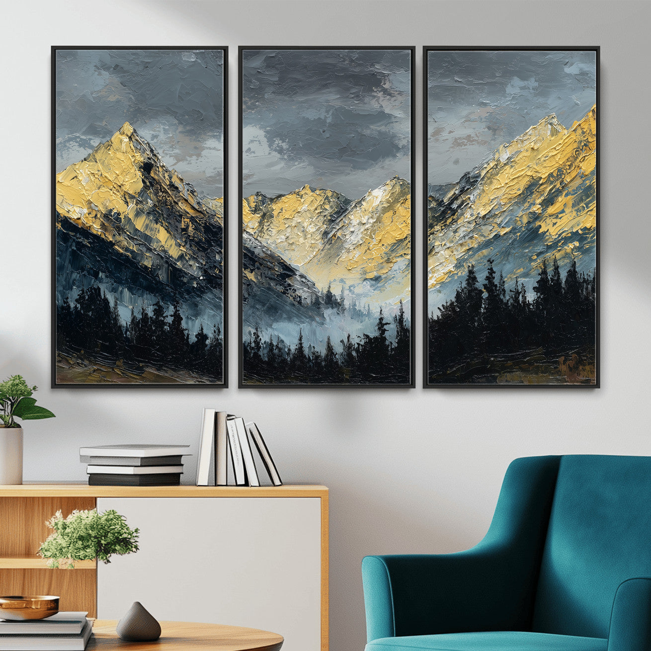 86912101-MGV-CV-48X32-3P - Abstract Mountain Wall Art Canvas Print Modern Landscape Painting Print