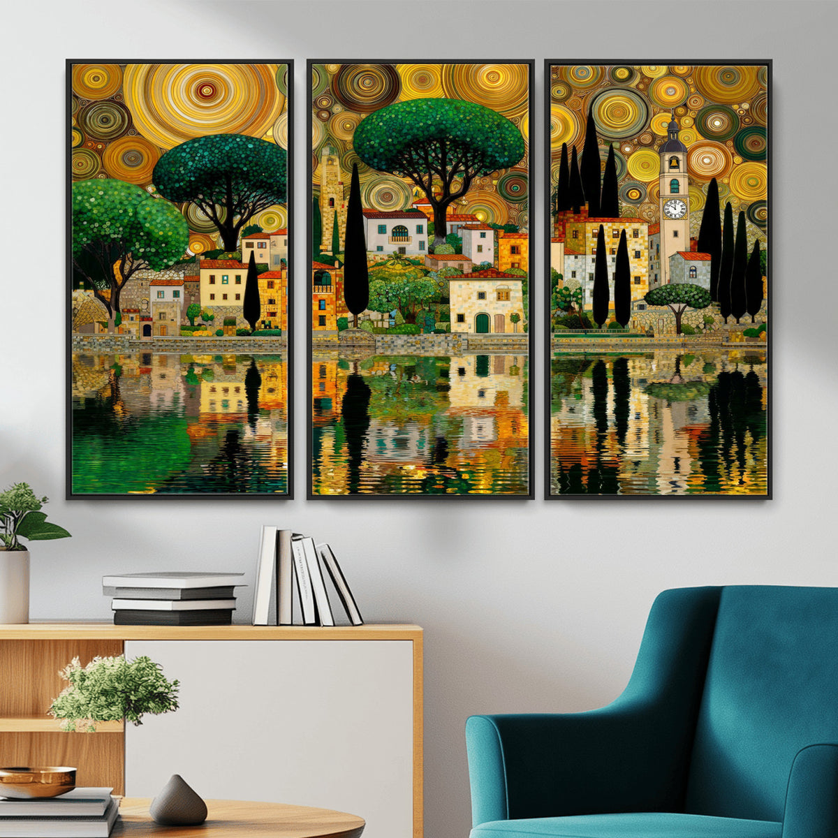 93010897-MGV-CV-36X24 - Gustav Klimt Golden Cityscape Wall Art Canvas Print,