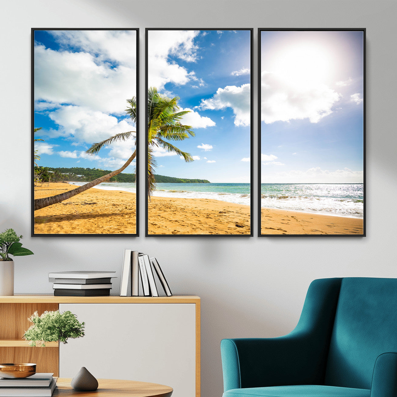 79108949-MGV-CV-36X24 - Tropical Beach Canvas Wall Art, Palm Tree Ocean Photo Print, Coastal Living Room Decor, Turquoise Sea Beach House Art, Summer Wall Art