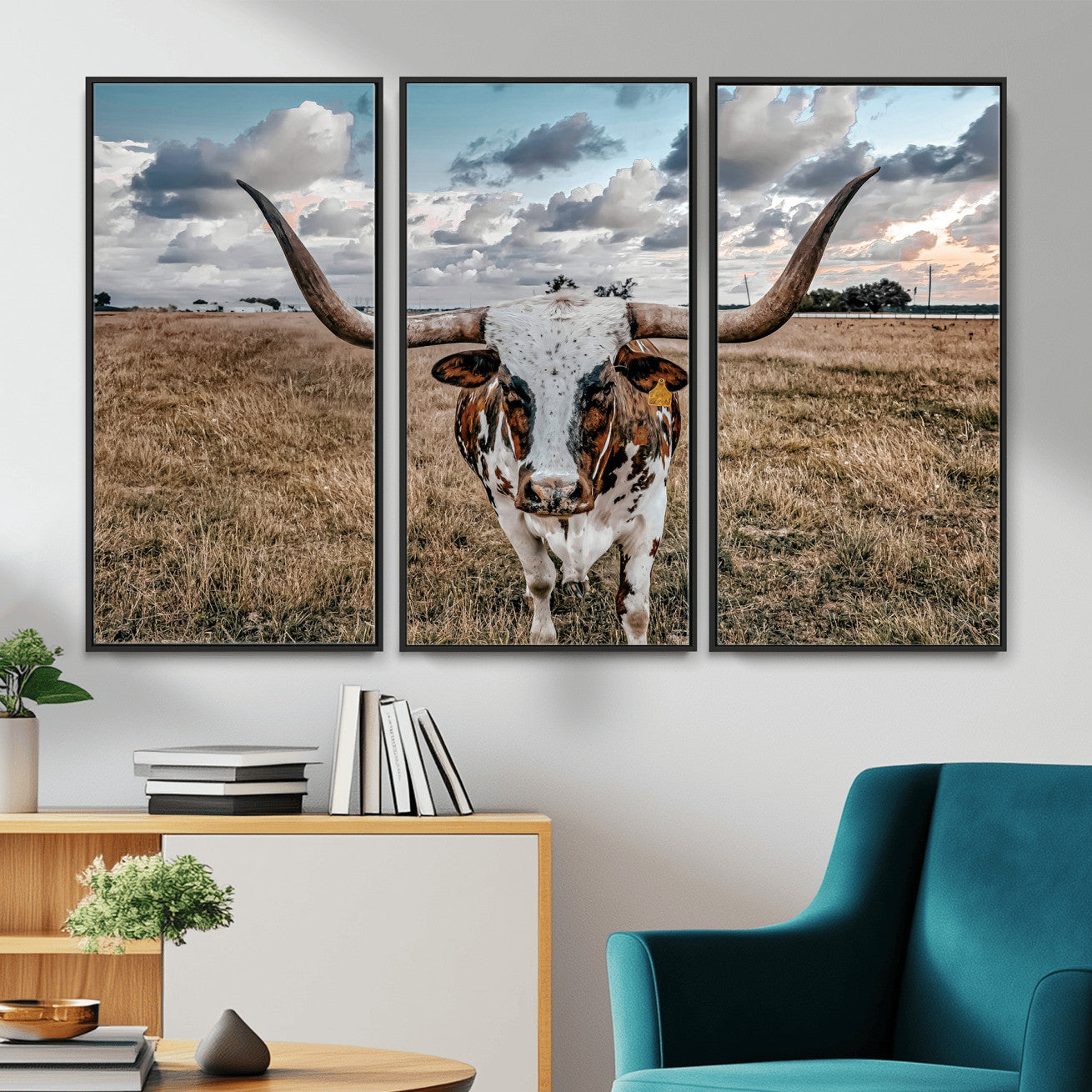 17464823-MGV-CV-36X24 - Texas Longhorn Canvas Wall Art Print, Western Cow Photography, Rustic Ranch Decor, Farmhouse Wall Art, Ready to Hang