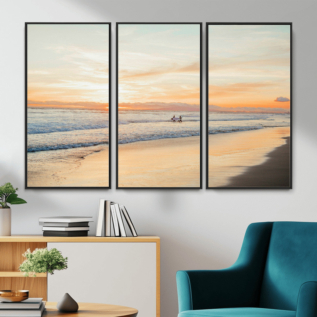 38131619-MGV-CV-36X24 - Beach Sunset Canvas Wall Art Print | Ocean Waves Landscape, Coastal Photography, Seascape Wall Decor, Ready to Hang