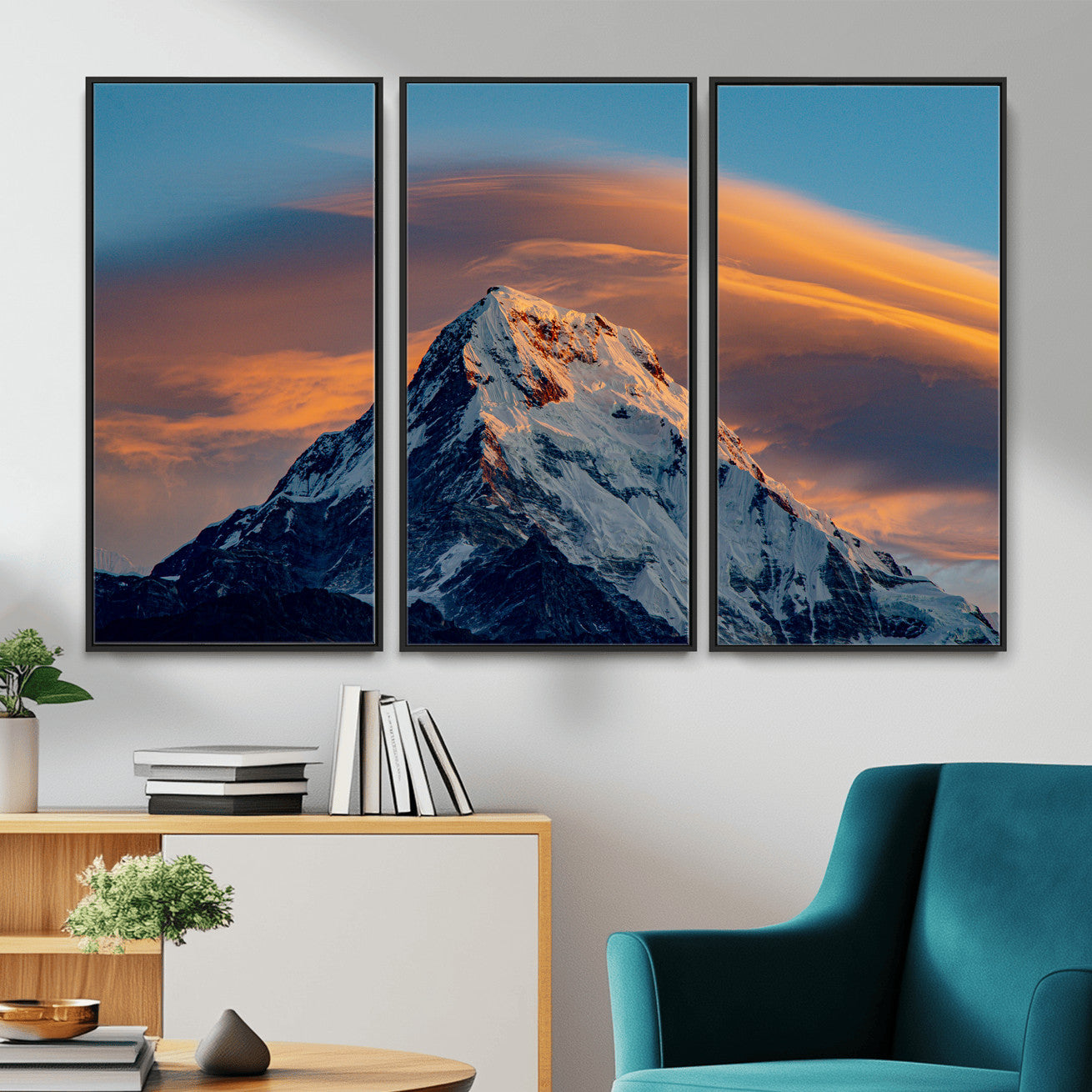 73810927-MGV-CV-36X24 - Snow Mountain Canvas Wall Art Print, Alpine Peak Landscape, Winter Nature Photography, Large Mountain Decor, Ready to Hang