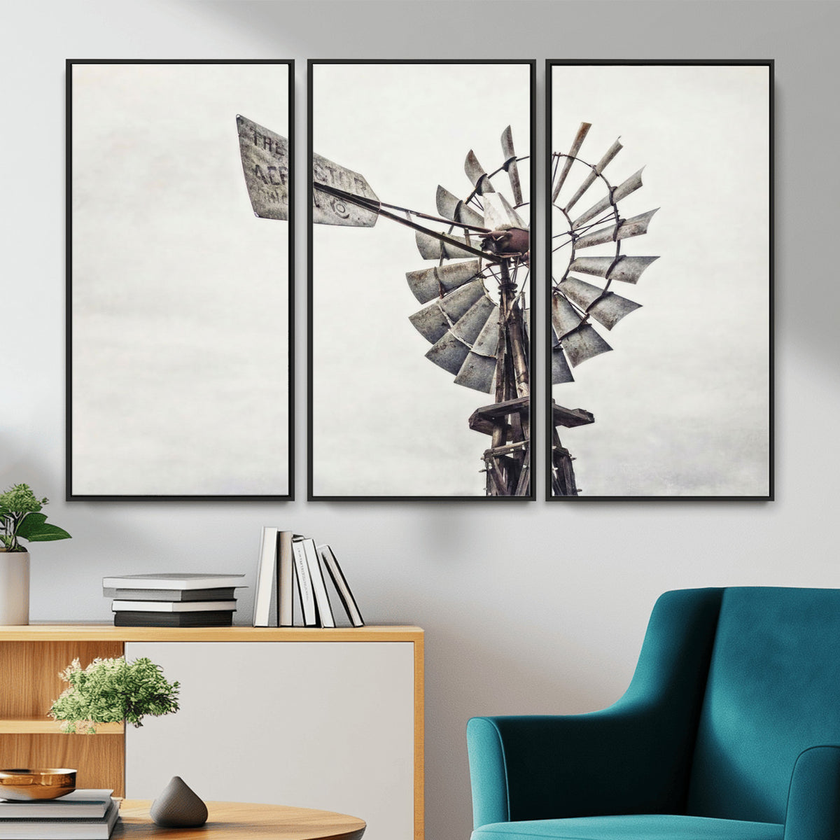 63200638-MGV-TP-24X36 - Vintage Rustic Farmhouse Windmill Canvas Wall Art - Western Country Landscape Print