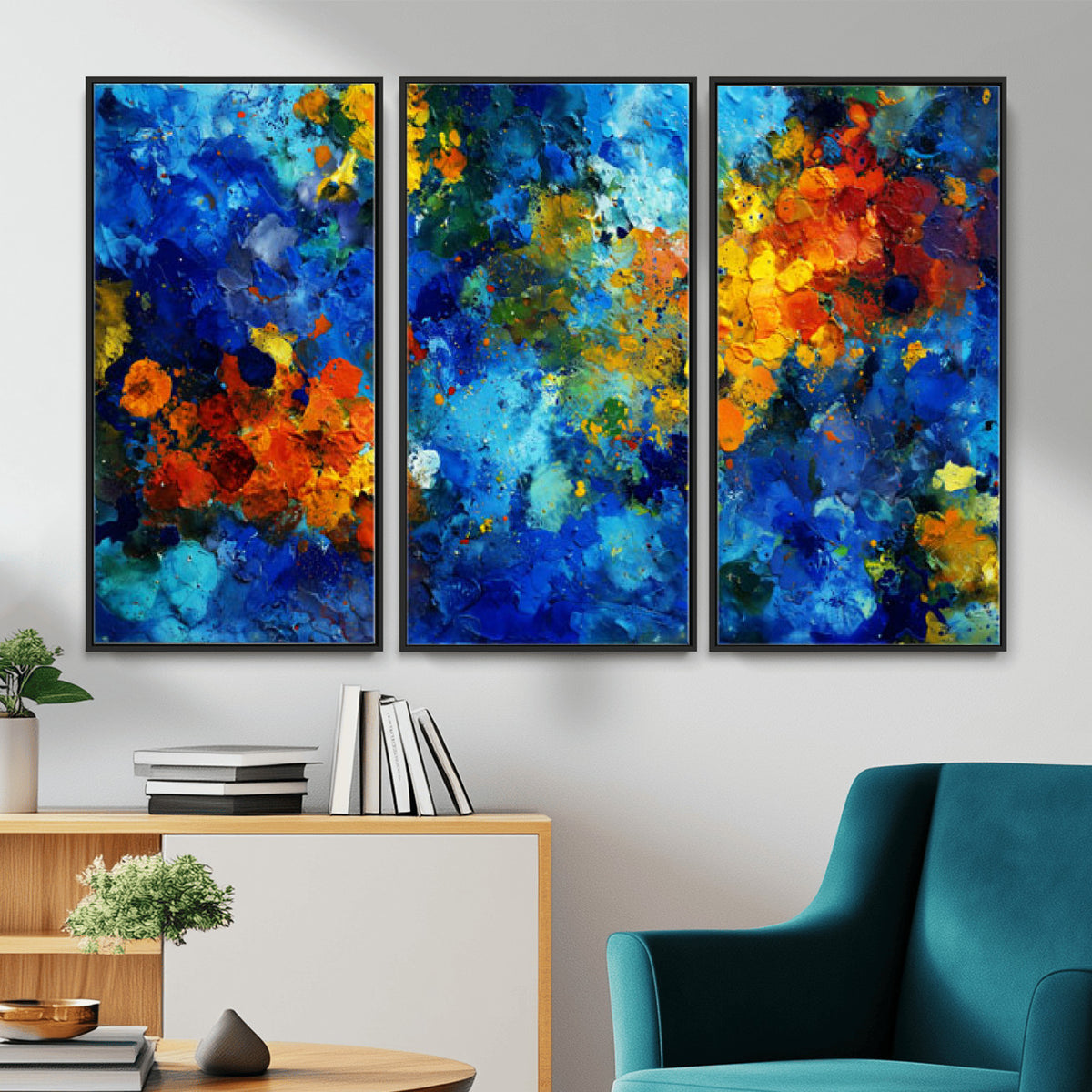 52431611-MGV-CV-36X24 - Vibrant Blue Abstract Canvas Wall Art Colorful Impasto Oil Painting Print