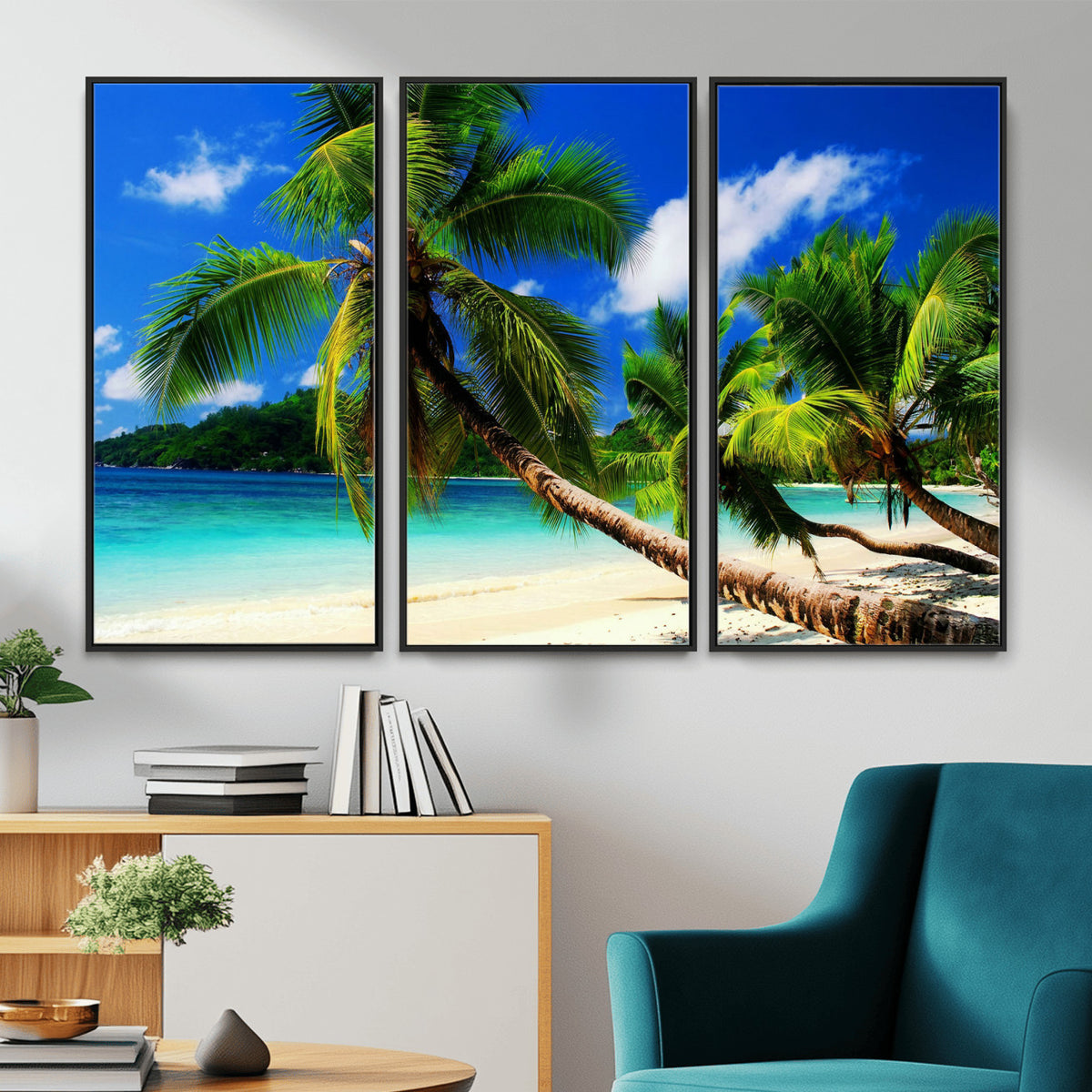67049818-MGV-CV-36X24 - Tropical Island Coconut Palm Trees Wall Art Canvas Print - Turquoise Beach Print for Lake Home Decor