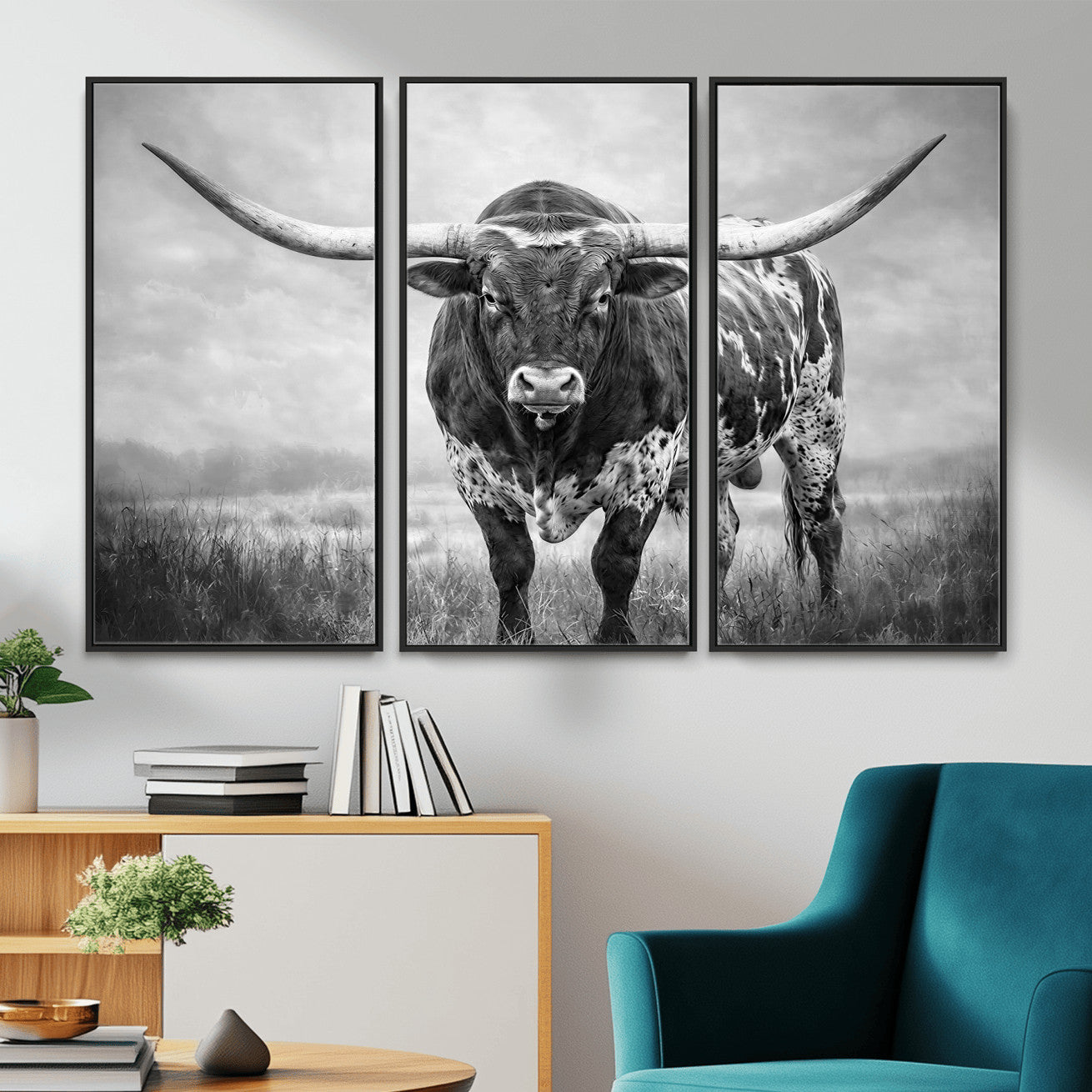 11121585-MGV-CV-36X24 - Texas Bull Wall Art Canvas Print for Farmhouse Restaurant Wall Decor
