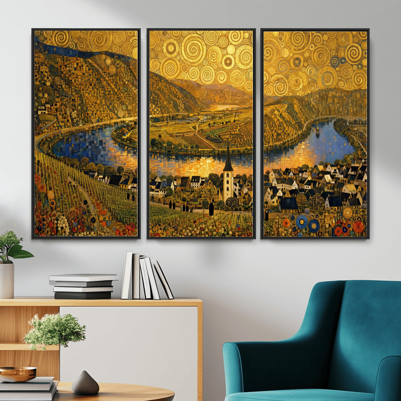 33713008-MGV-CV-36X24 - Gustav Klimt Style Mosel City Wall Art Canvas Print