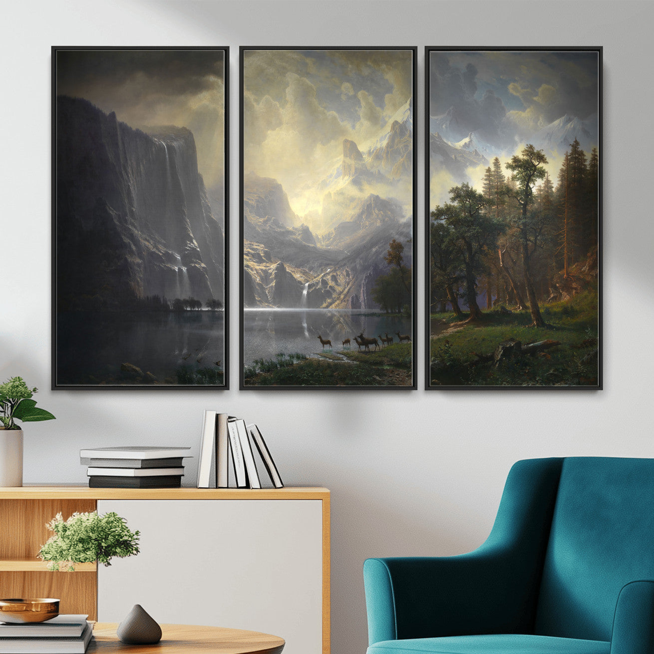 88679214-MGV-CV-36X24 - Albert Bierstadt Among the Sierra Nevada California Yosemite Wall Art Canvas Print, Classic Fine Art Painting Print
