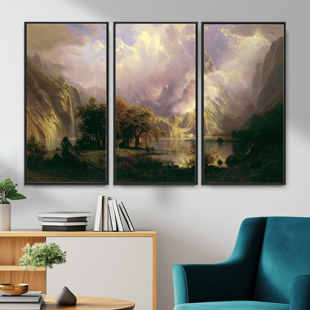 49189463-MGV-CV-36X24 - Albert Bierstadt Rocky Mountain Landscape Wall Art Canvas Print, Classic Fine Art Painting Print