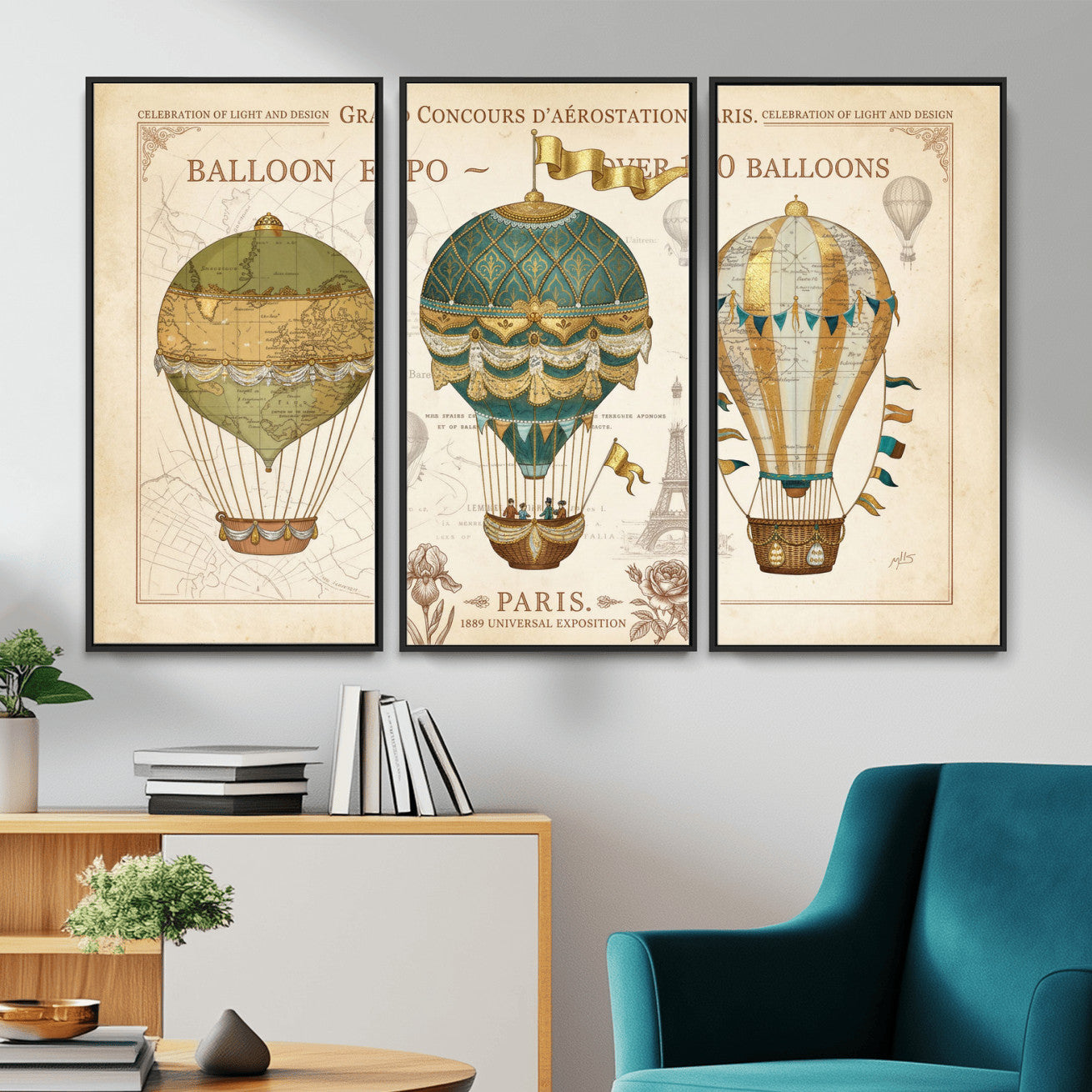 31530449-MGV-CV-36X24 - Kimberly Allen Paris Balloon Expo Wall Art Canvas Print, Vintage 1889 French Hot Air Balloon Poster
