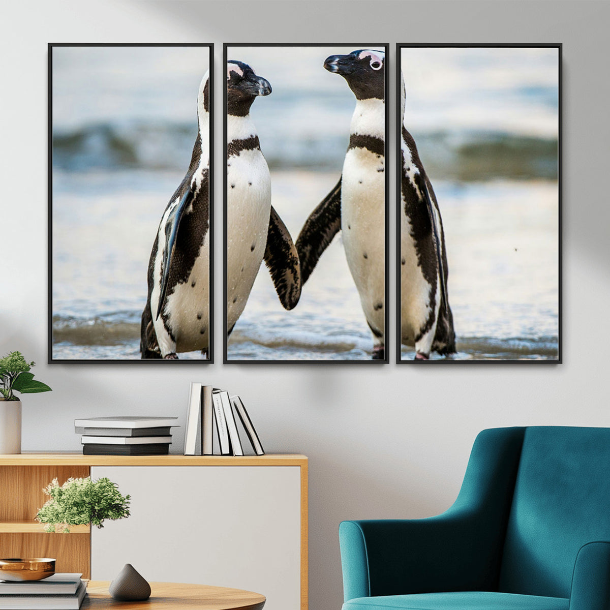 64870405-MGV-TP-30X20 - African Penguins Boulders Beach Wall Art Canvas Print, Cute Penguin Couple Photo Print