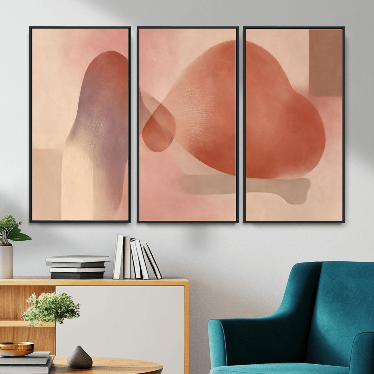 85110643-MGV-CV-36X24 - Vinna Begin Calin Biomorphic Abstract Wall Art Canvas Print, Terracotta Pink Organic Shapes Art Painting Print