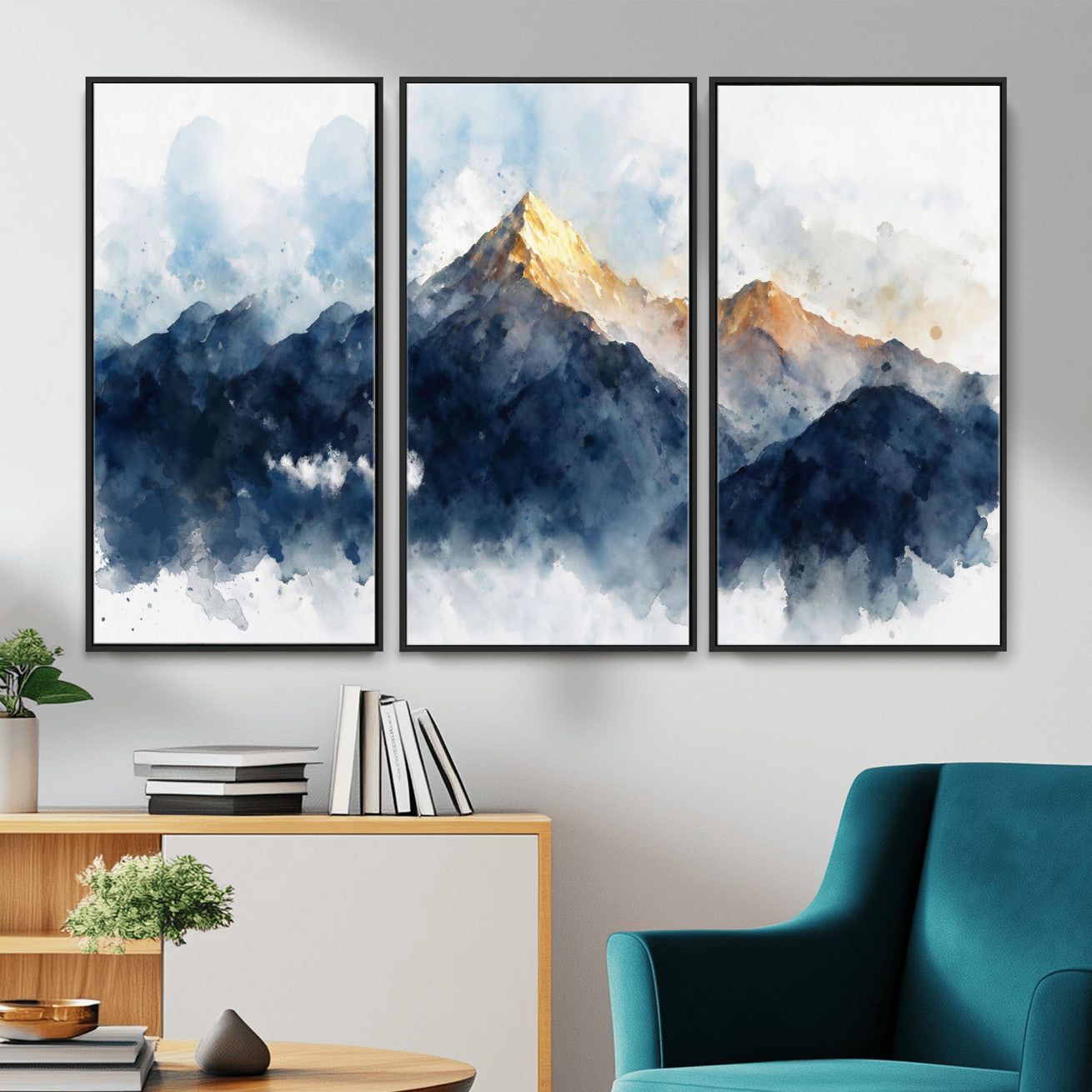 62076449DG1-MGV-CV-36X24 - Abstract Watercolor Mountain Lake Wall Art Print for Living Room Decor