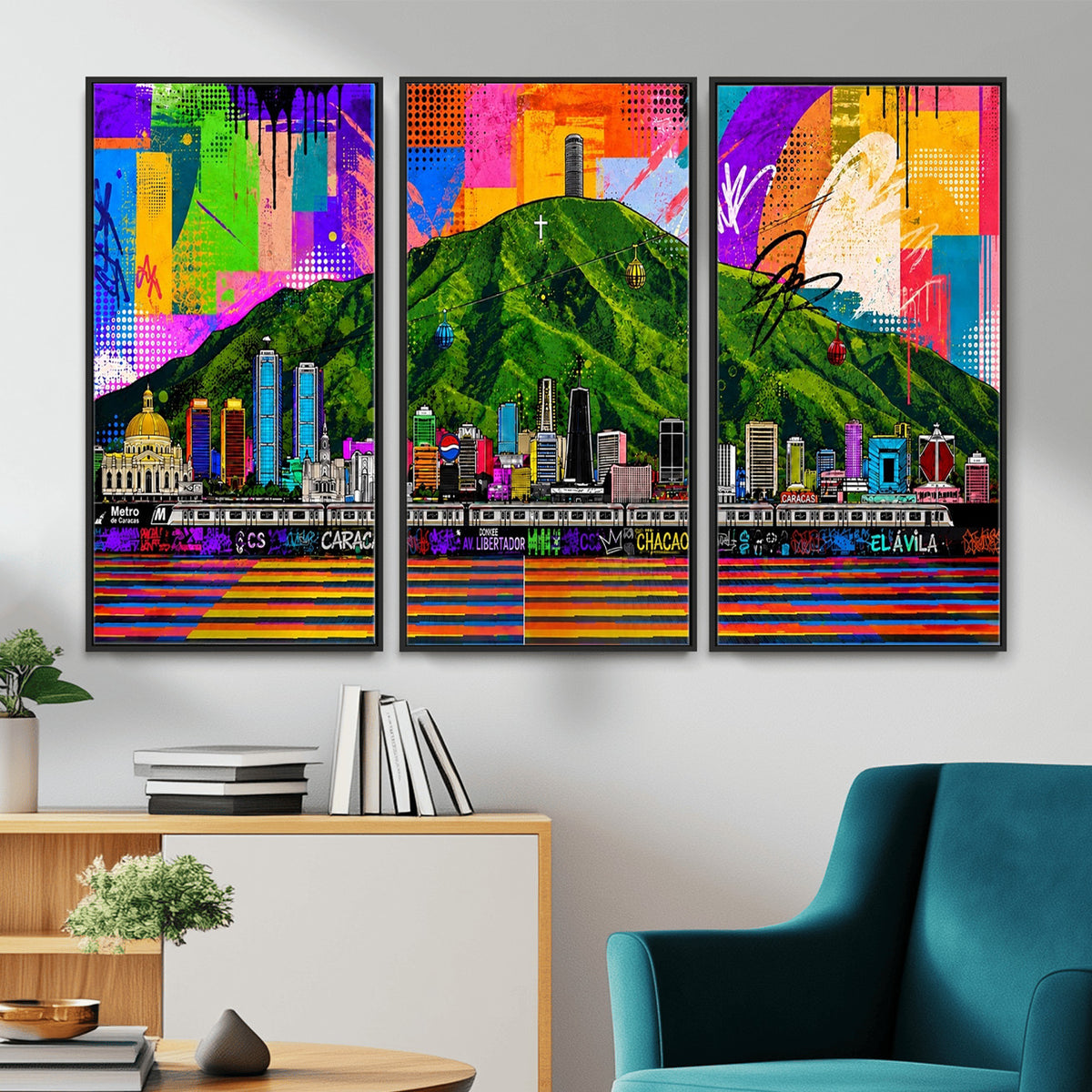 86696255-MGV-CV-36X24 - Mount Ávila, Caracas, Venezuela Wall Art Print by Artist Yorlette - Graffiti Caracas Skyline Canvas Art, Colorful Street Artwork - Venezuela El Avila Poster Print