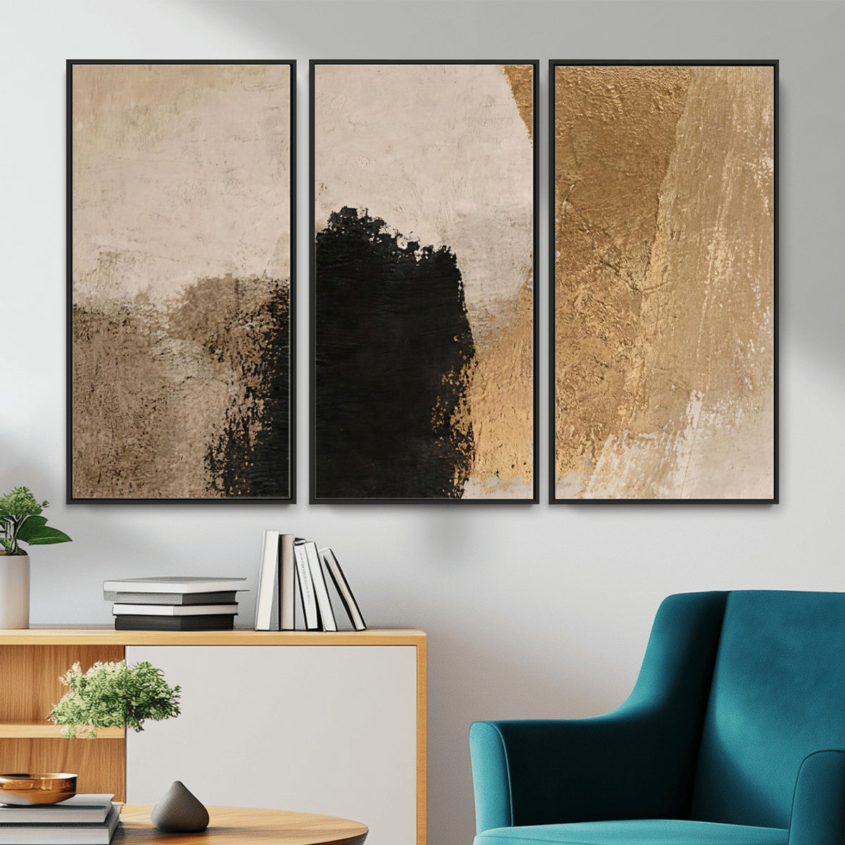 36003778-MGV-CV-48X32-3P - Mid Century Modern Geometric Canvas Wall Art, Abstract Triptych Print