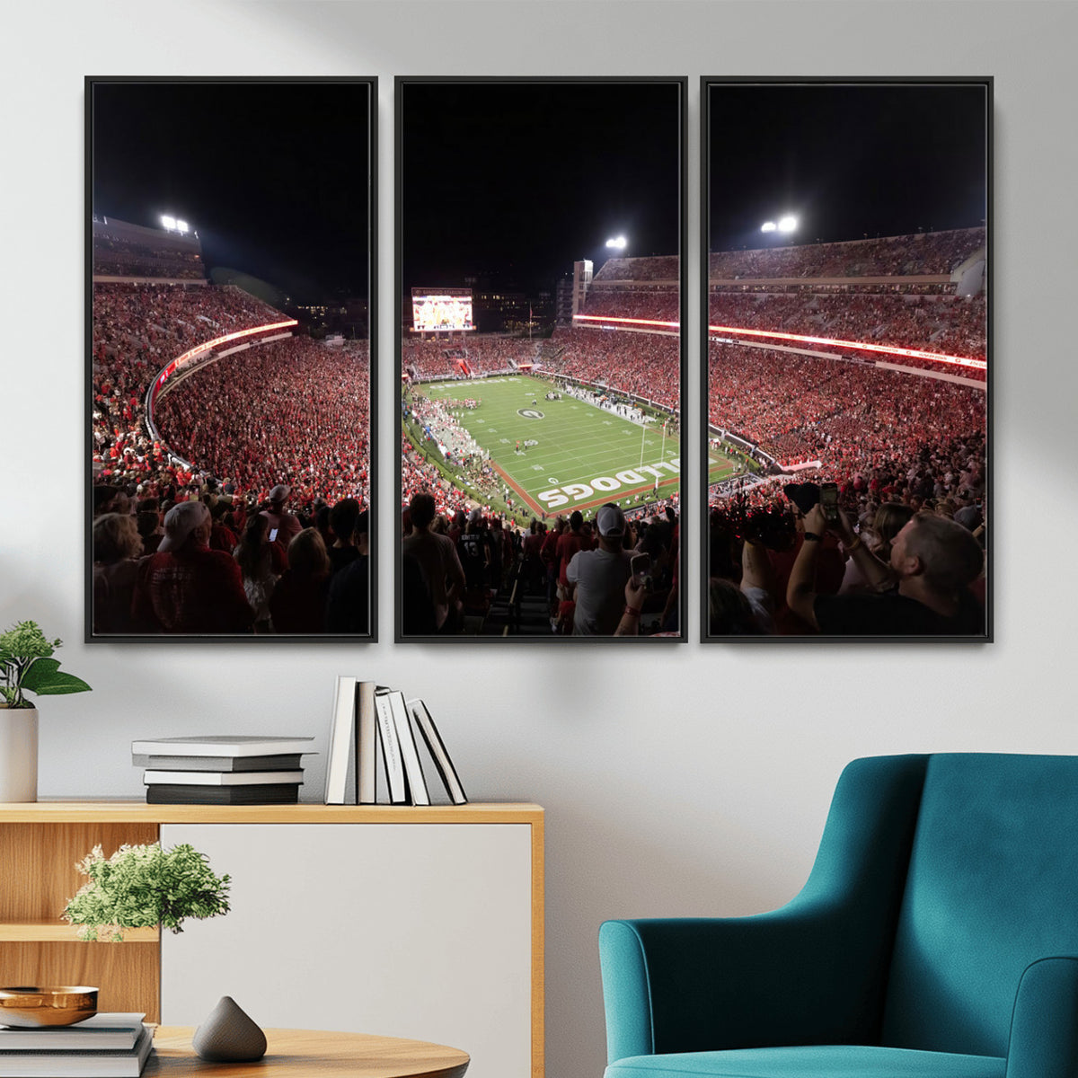 50587166-_Poster-30x20 - Sanford Stadium Georgia Bulldogs Canvas Print 3 Piece Framed Wall Art Extra Large Floating Frame Sports Poster Made in USA