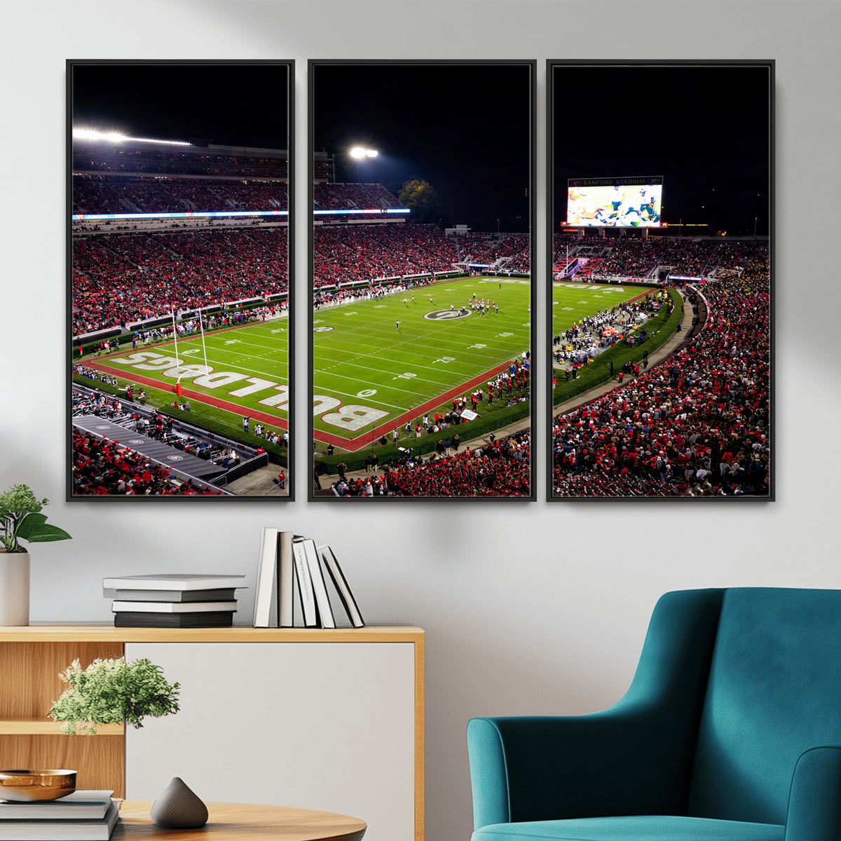 73520603-_Poster-30x20 - Georgia Bulldogs Sanford Stadium Canvas Print 3 Piece Framed Wall Art Extra Large Floating Frame Nature Poster Made in USA