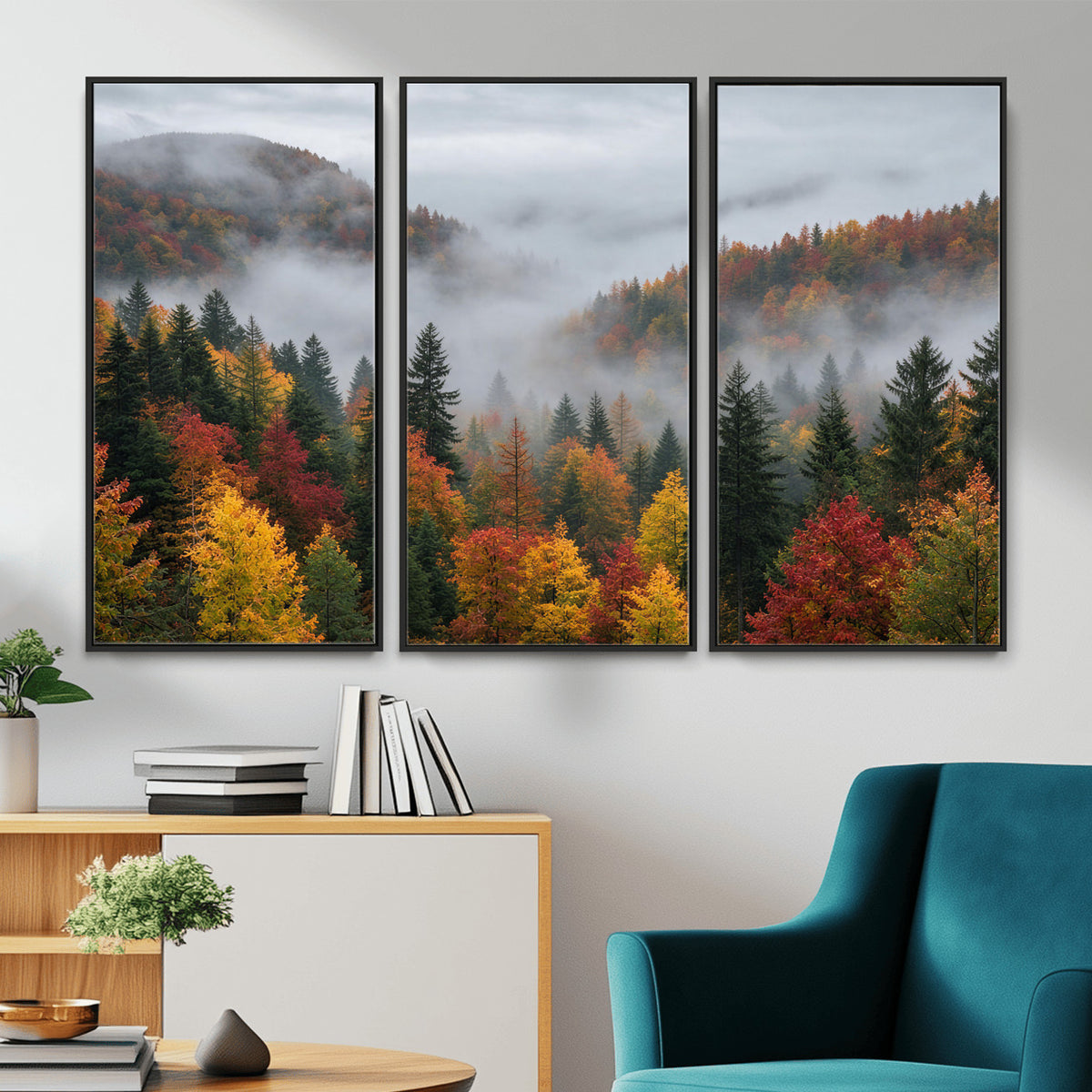 47877083-_Poster-30x20 - Fall Forest Misty Mountain Canvas Print Smoky Mountain Landscape Wall Art Autumn Trees Nature Poster Printing