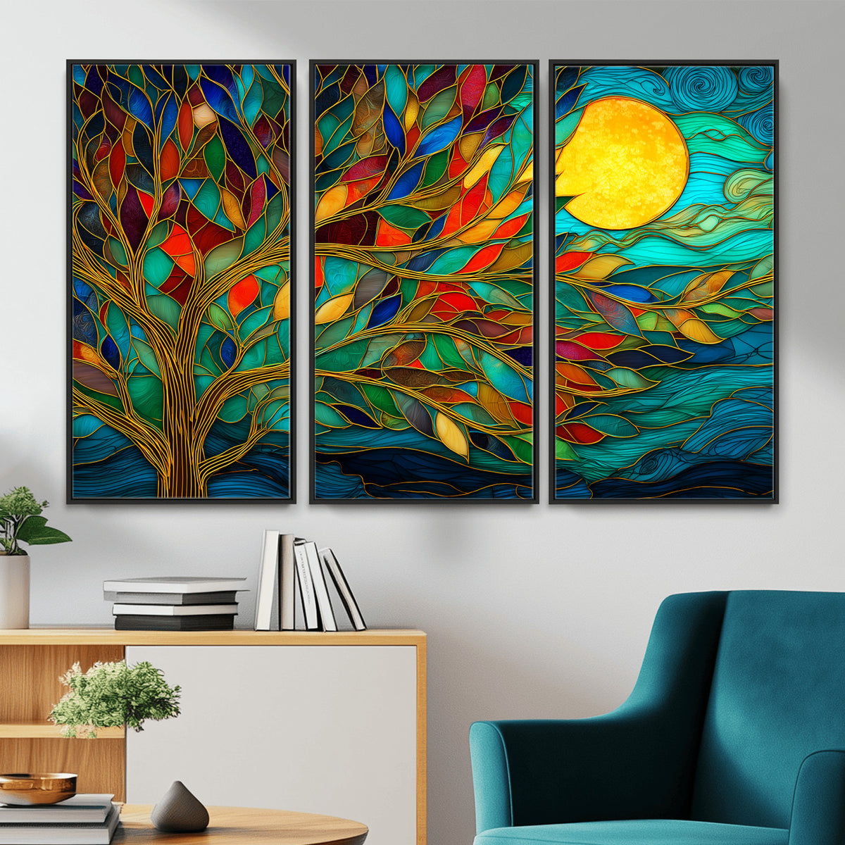 11877152-MGV-CV-36X24 - Stained Glass Tree Of Life Wall Art - Vibrant Mosaic Nature Home Decor
