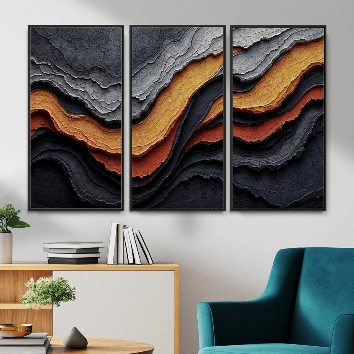 59852489-MGV-CV-36X24 - Abstract Waves Canvas Wall Art - Modern Terracotta and Charcoal Gray Print