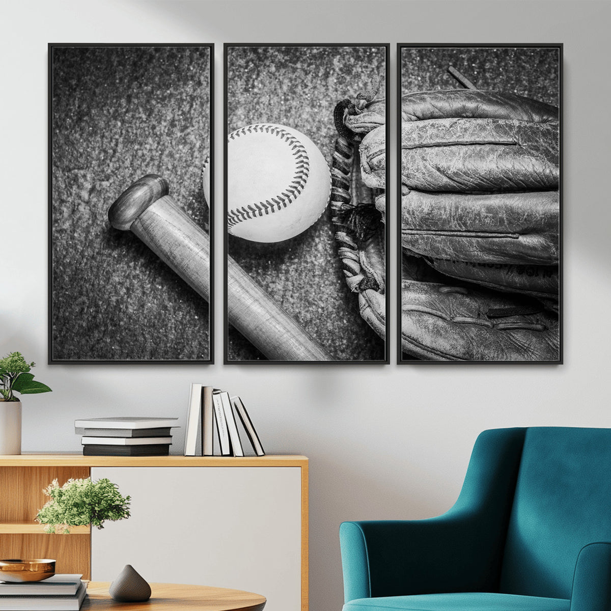 83916D-MGV-CV-36X24 - Vintage Baseball Glove and Bat Sports Wall Art Canvas Print