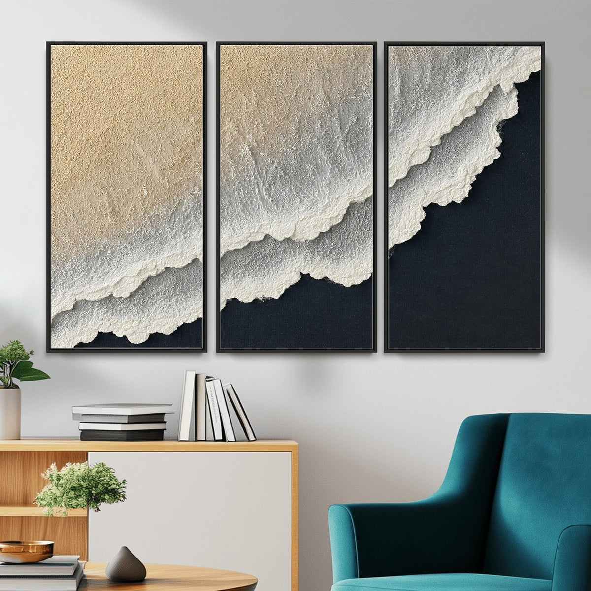 32969959-MGV-CV-24X16 - Abstract Ocean Wave Canvas Wall Art, Coastal Beach Wall Decor for Living Room