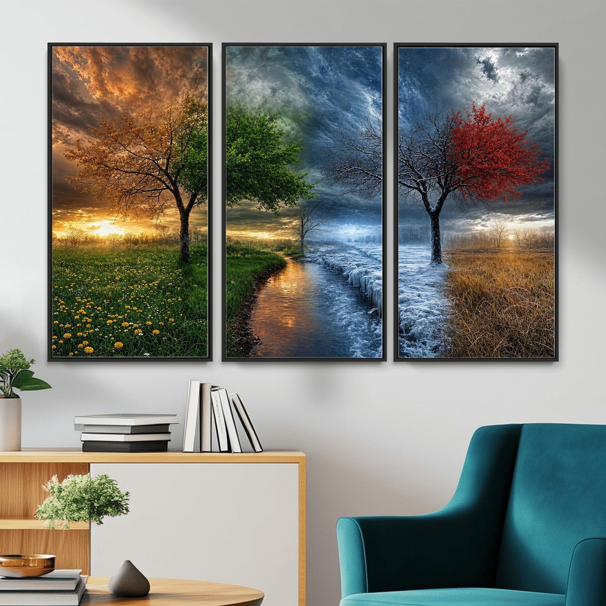 61895574-MGV-CV-24X16 - Four Seasons Tree Canvas Wall Art, Nature Landscape Canvas Print for Living Room