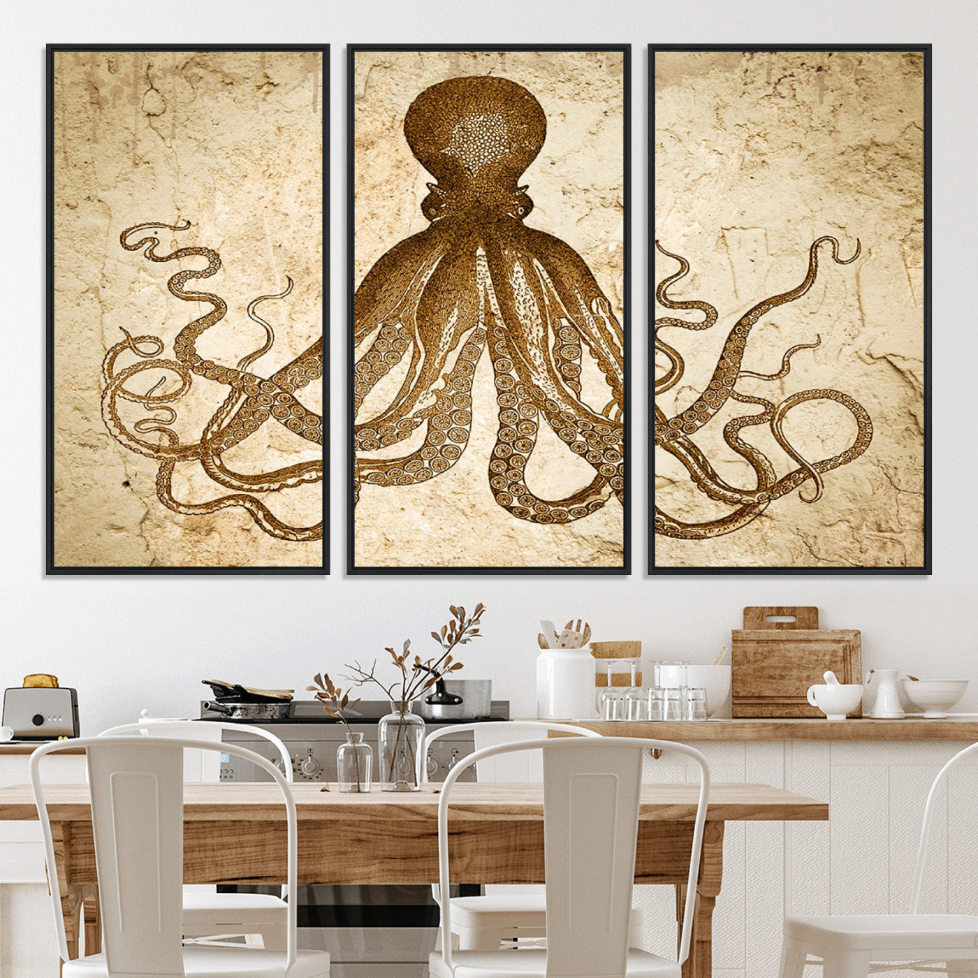 96154-MGV-CV-36X24-Sepia Octopus Wall Art Abstract Animal Canvas Print