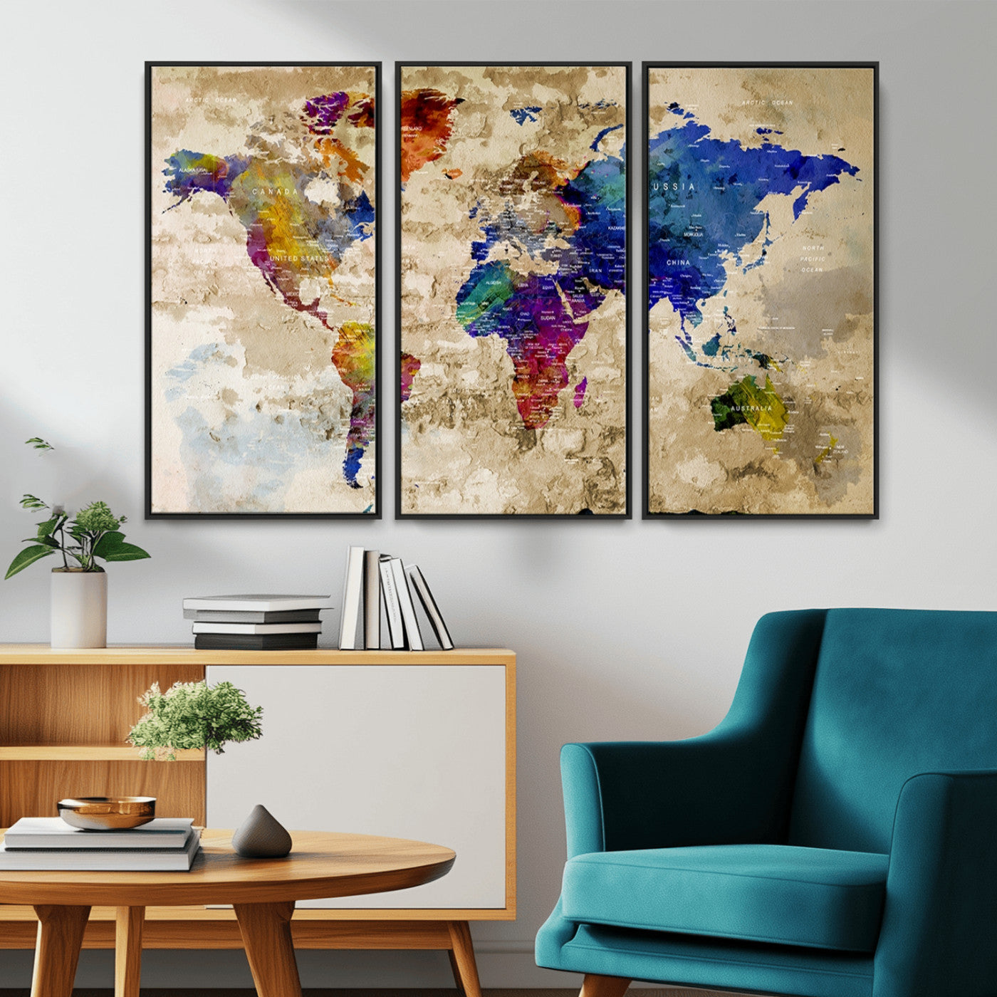 MGV-FC-48X32-3P - World Map Wall Art Canvas Print for Home and Office Decor