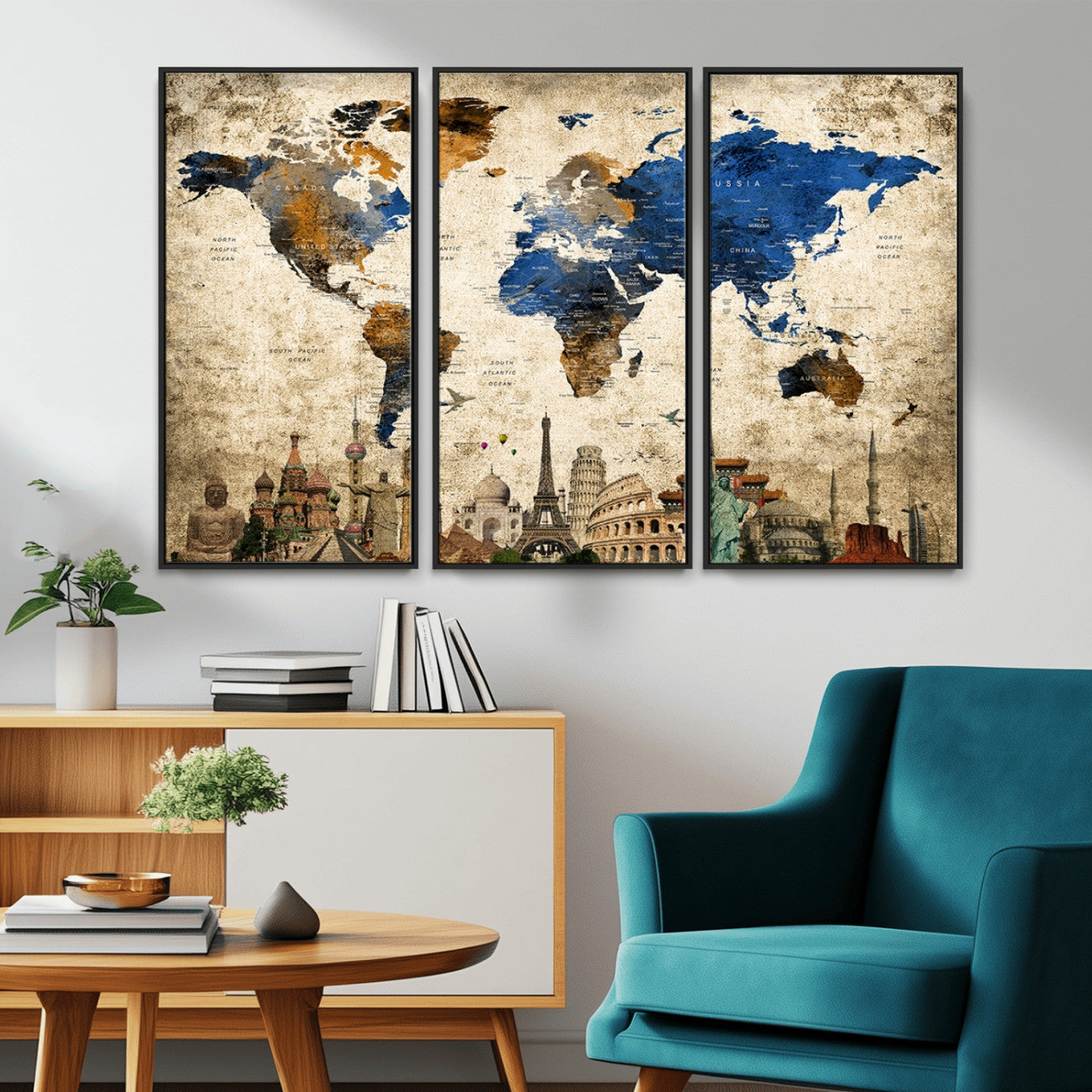 MGV-FC-48X32-3P - Push Pin World Map Canvas Print – Framed Wall Art for Couples to Track Their Travels – Anniversary