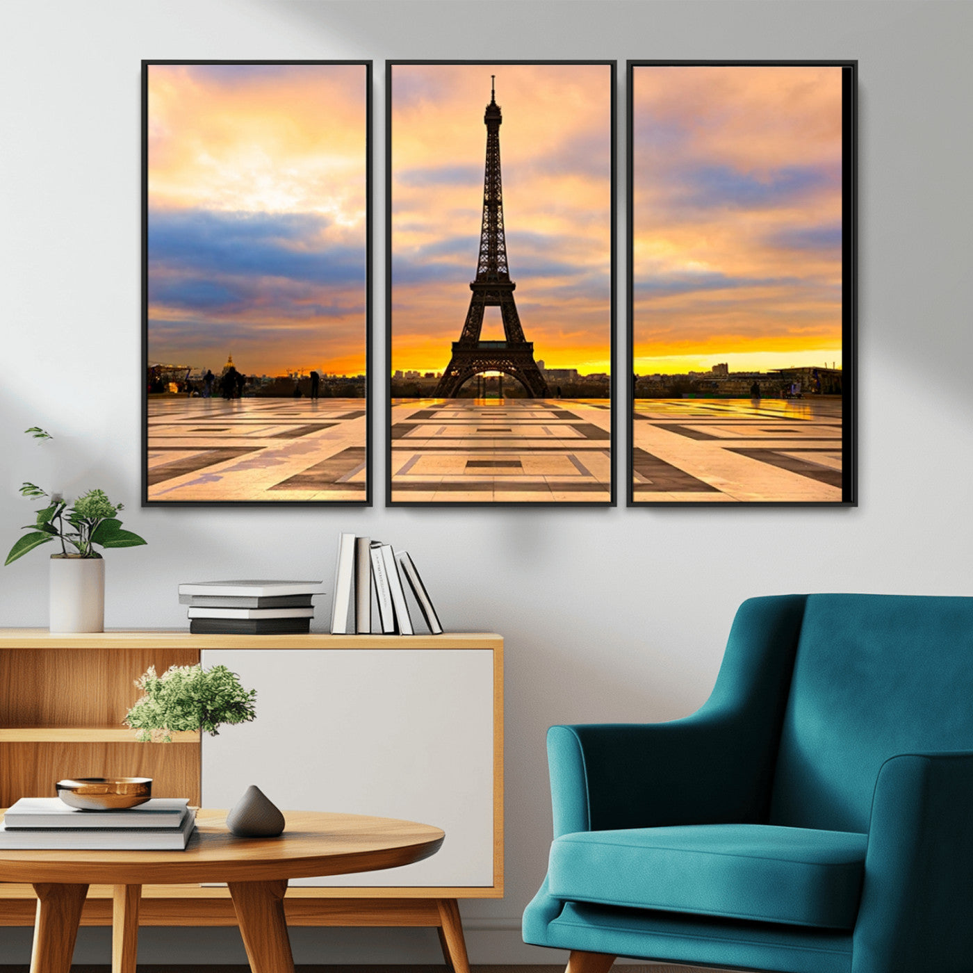 MGV-FC-48X32-3P - Paris Eiffel Tower Sunset Canvas Wall Art Print - Iconic Landmark Decor with Vibrant Colors