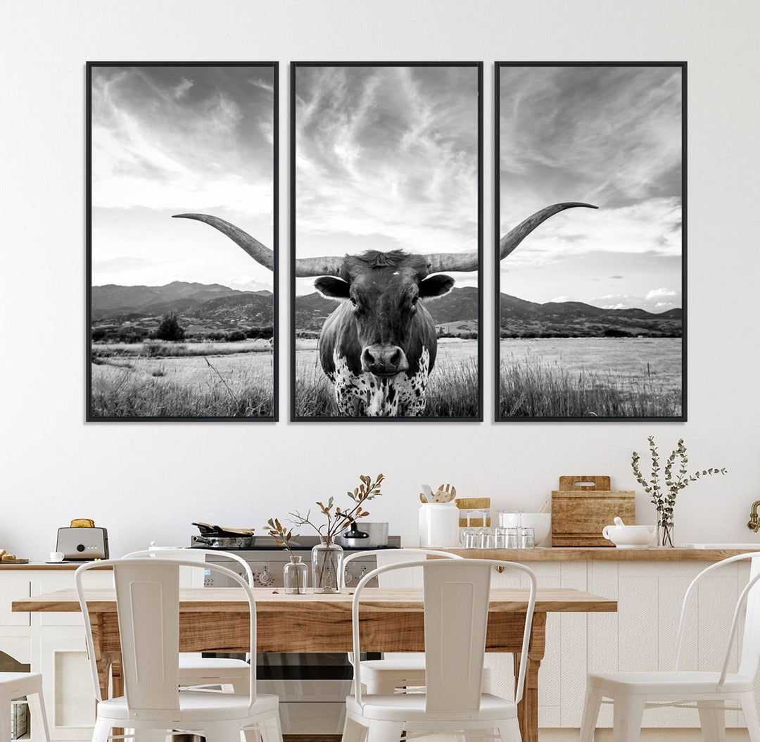 Longhorn Cow Wall Art Canvas Print Farmhouse Wall Art - Texas Longhorn Wall Art Print