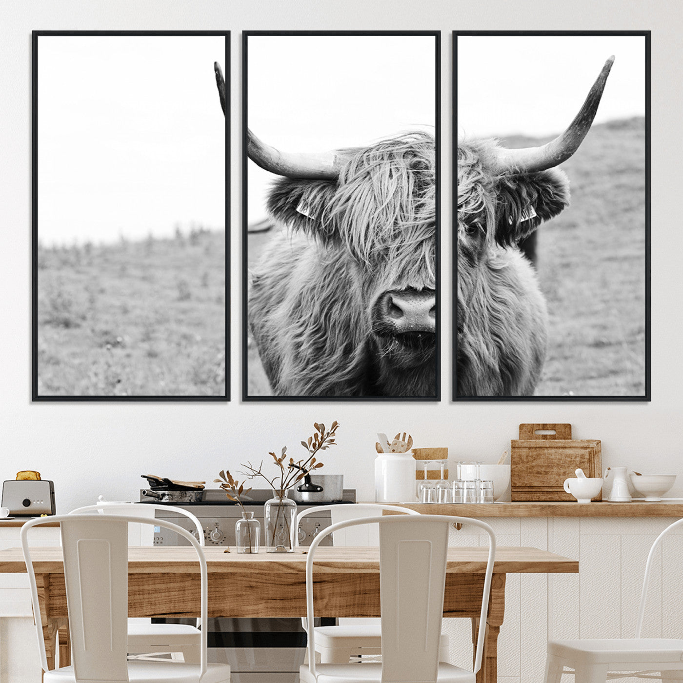 16248-MGV-CV-36X24-Newfoundland Cow Art Wall Art, Black White Cow Art Wall Art Canvas Print