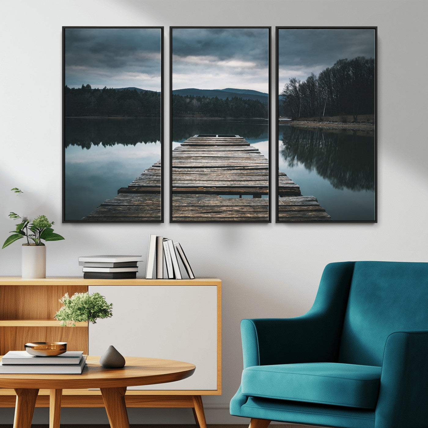 MGV-FC-48X32-3P - Wooden Bridge Near Lake Wall Art Canvas Print