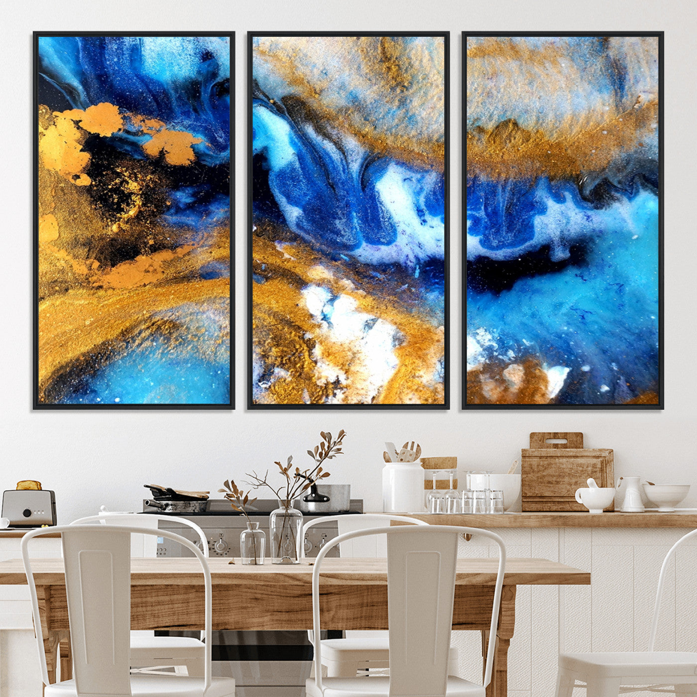42100-MGV-CV-36X24-Blue Orange Marble Fluid Effect Canvas Wall Art Print