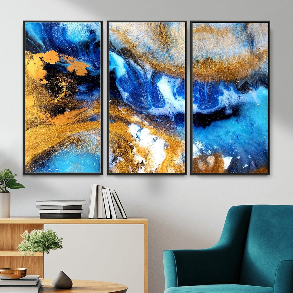 42100-_Poster-30x20 - Large Abstract Wall Art Print | Gold and Blue Abstract Canvas Wall Art