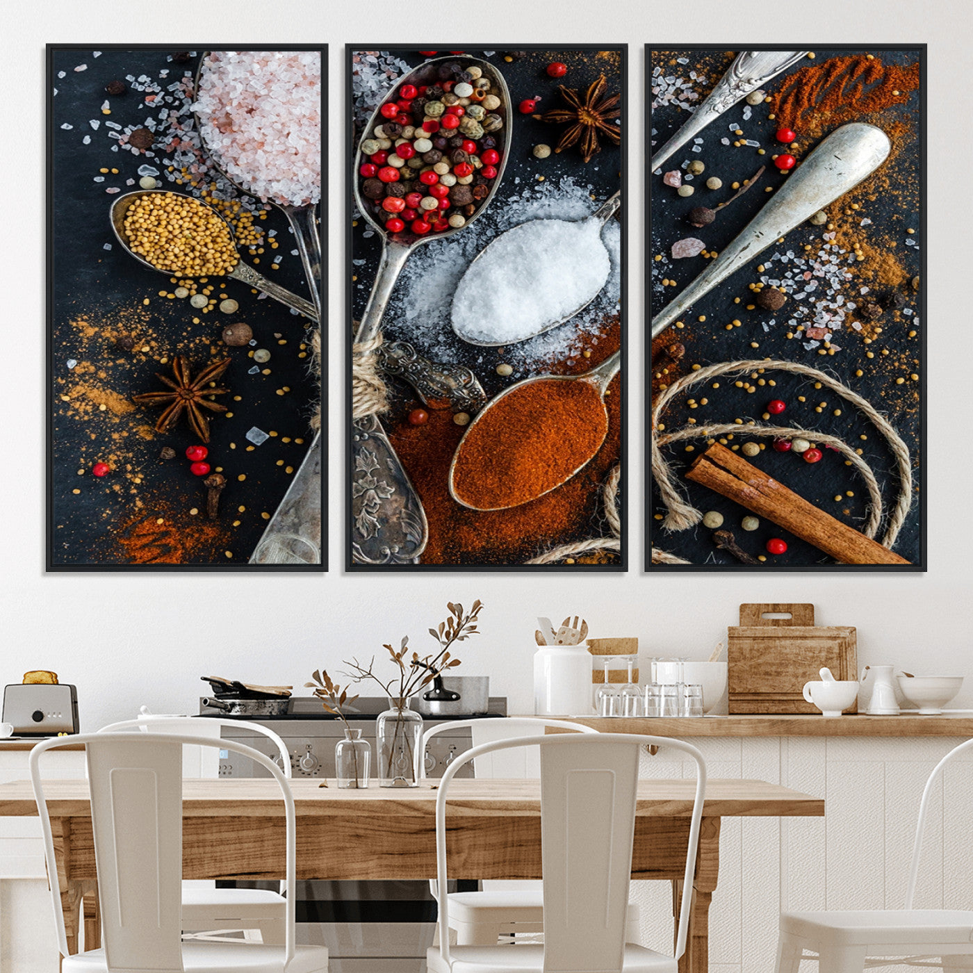 88449-MGV-CV-36X24-Spices and Seasonings Canvas Wall Art – Colorful Triptych Kitchen Decor – Culinary Art for Dining Room – Ready to Hang
