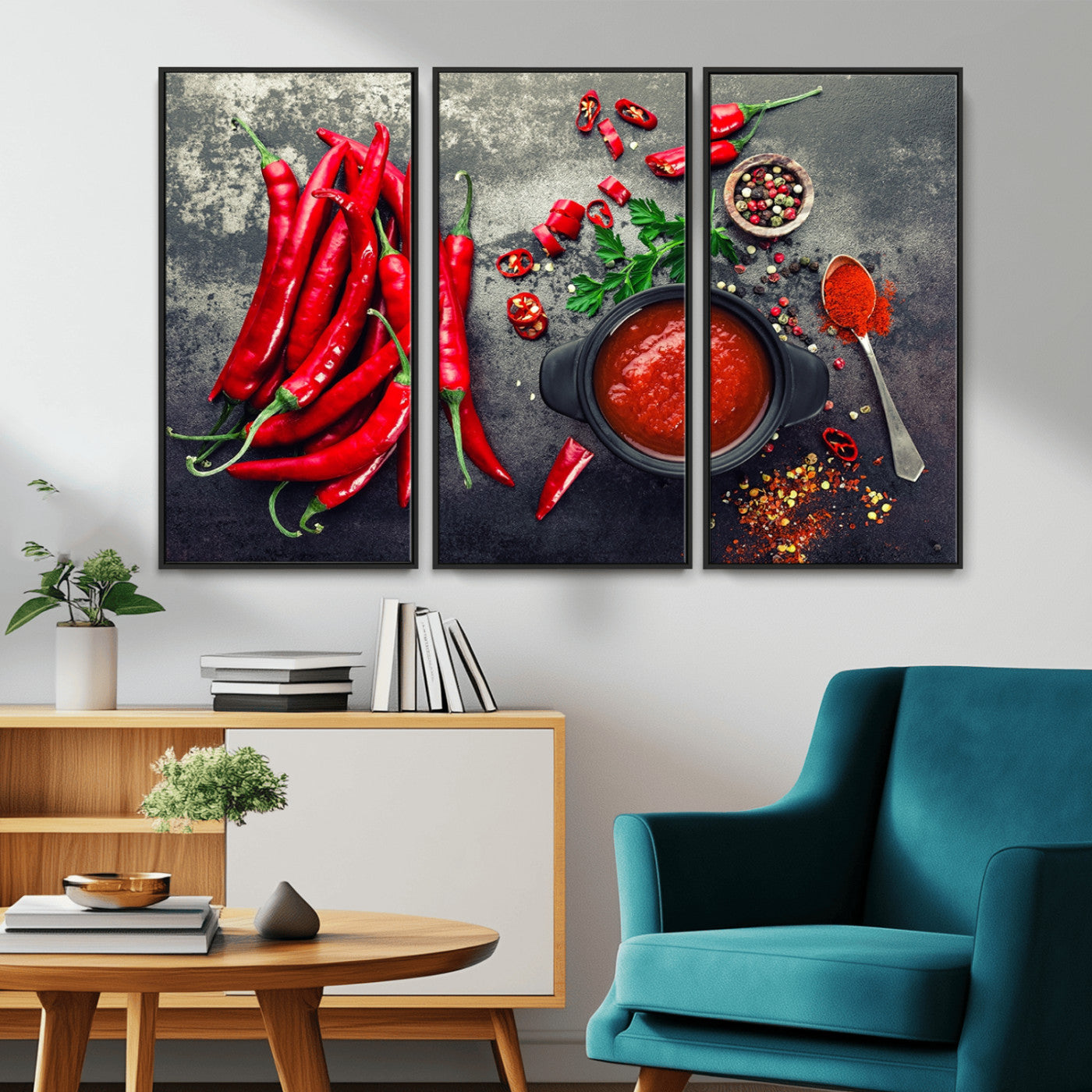 MGV-FC-48X32-3P - Red Pepper Kitchen and Restaurant Wall Wall Art, Red Pepper Kitchen Wall Decor Canvas Print