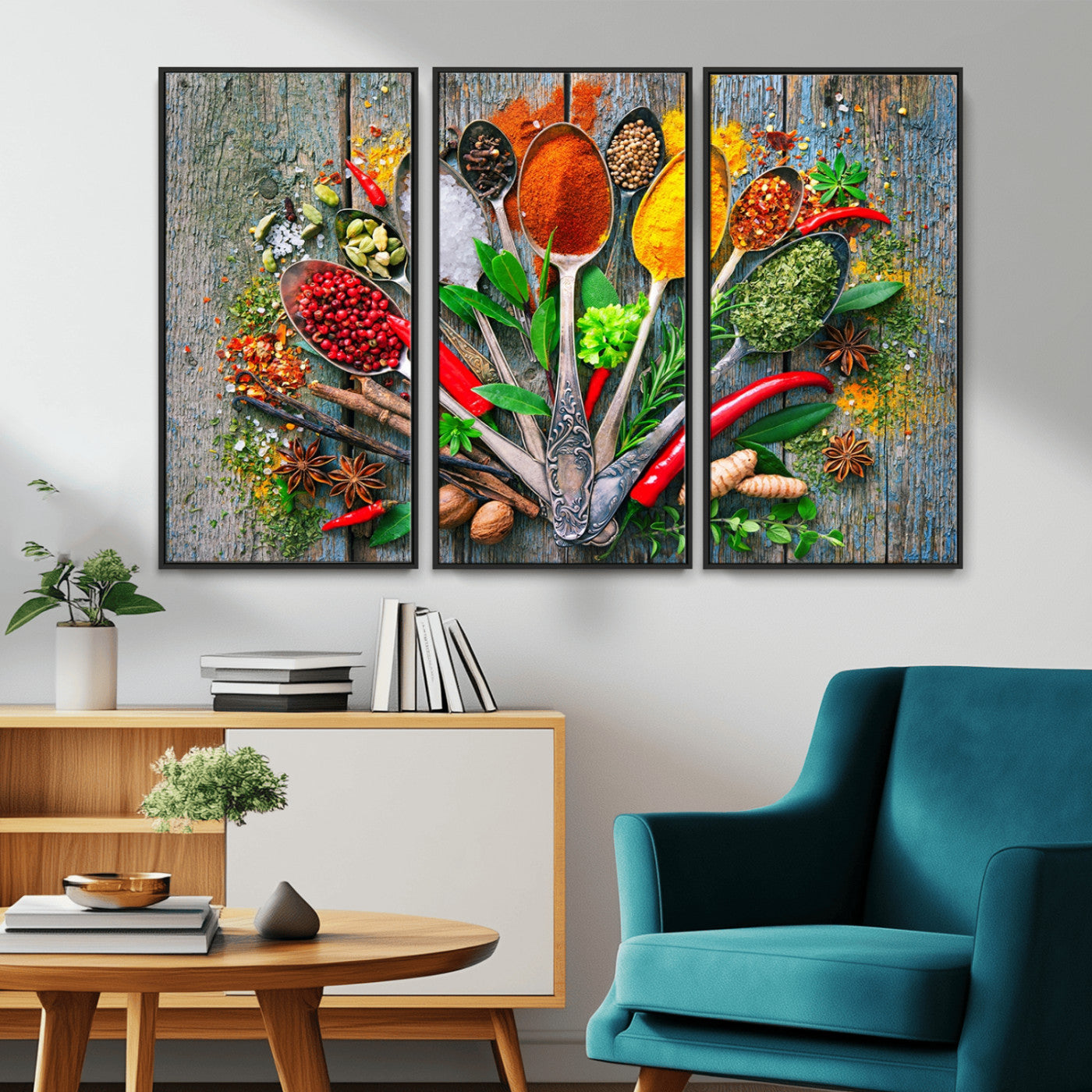 MGV-FC-48X32-3P - Kitchen Wall Art Print - Spoonful of Spices Cooking Wall Art Canvas Print - Vibrant Kitchen Decor